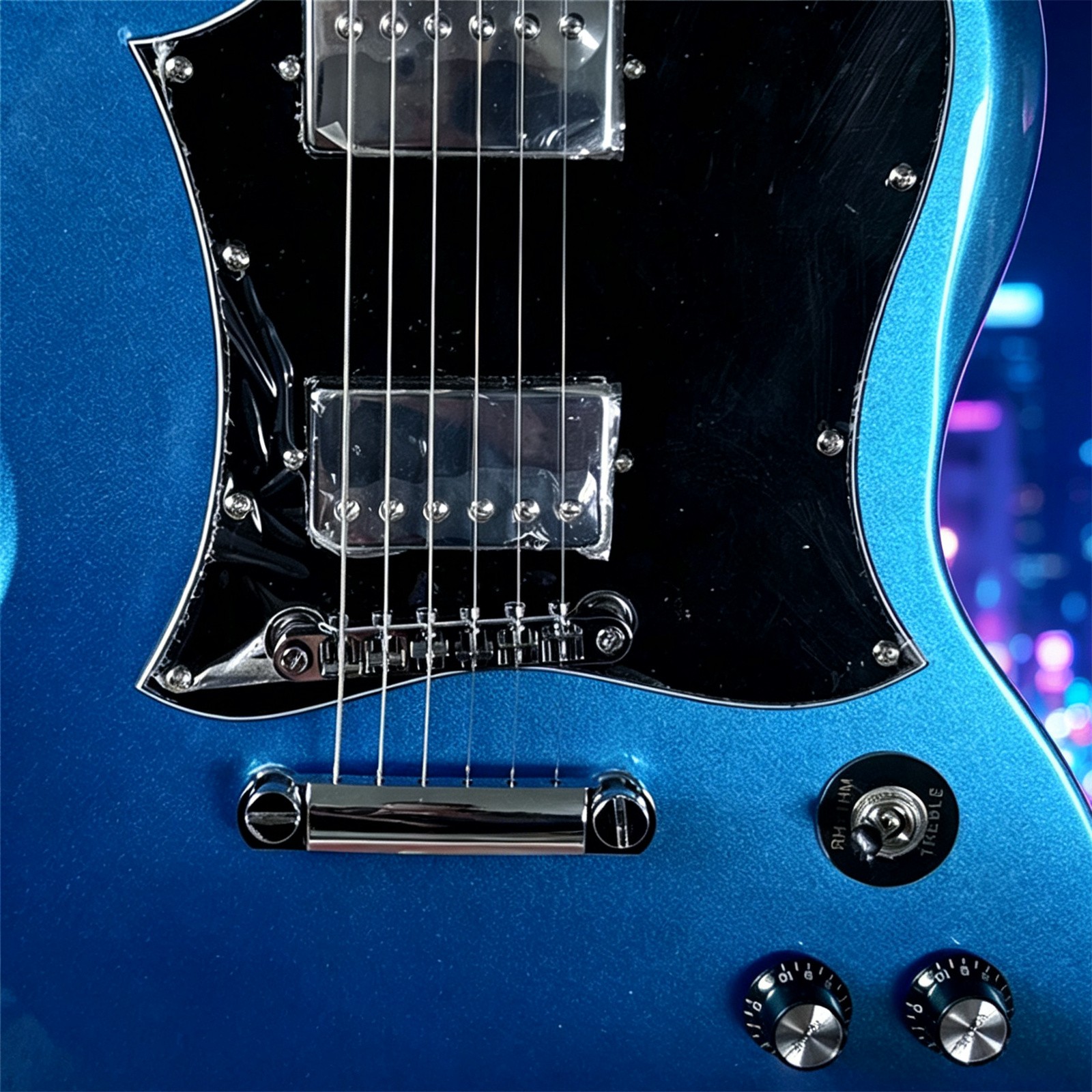 US Shipping Custom SG Blue-silver Electric Guitar Chrome Parts Real shot image
