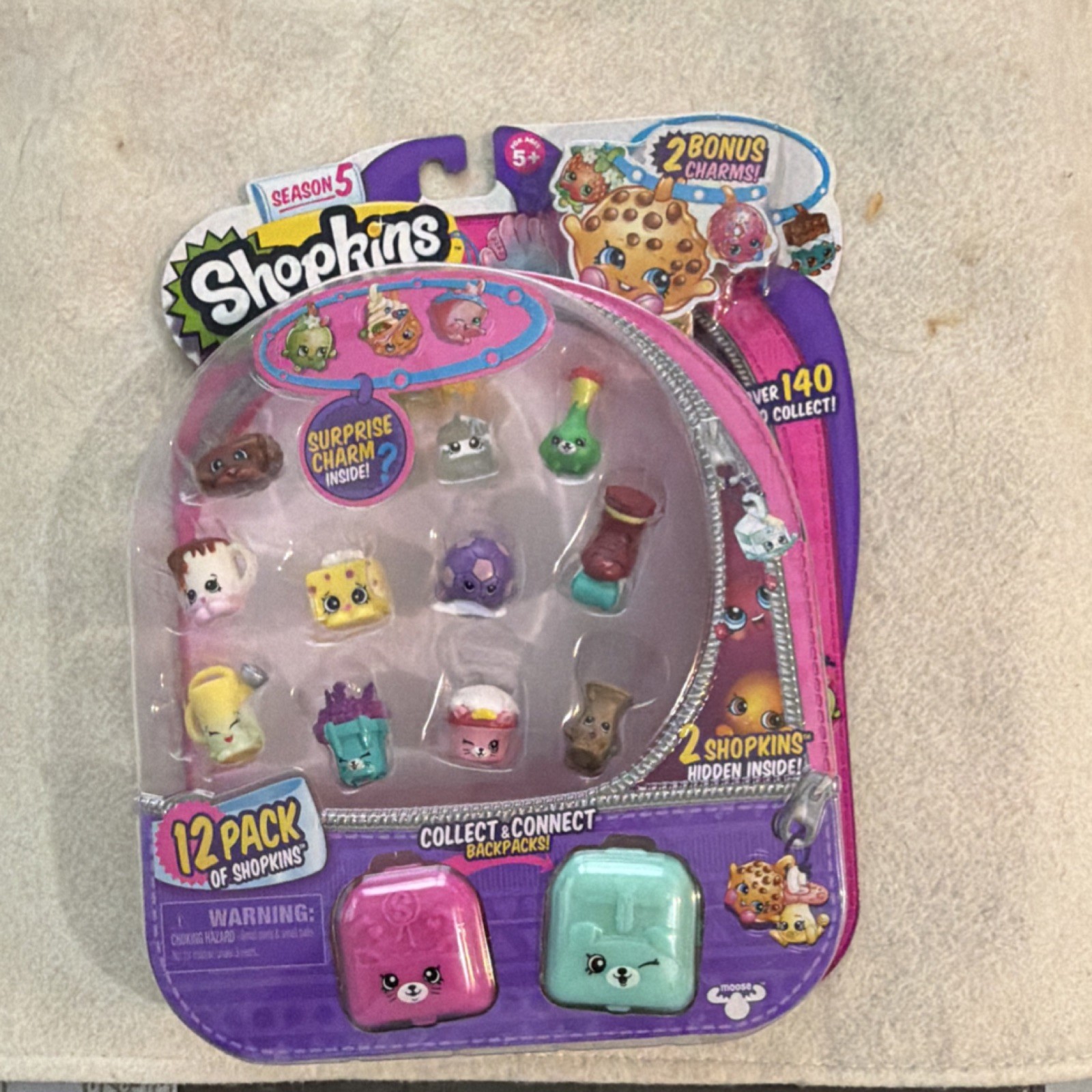 Shopkins Season 5 12 Pack NEW Sealed 2 Bonus Charms Petkins Backpack w Charm