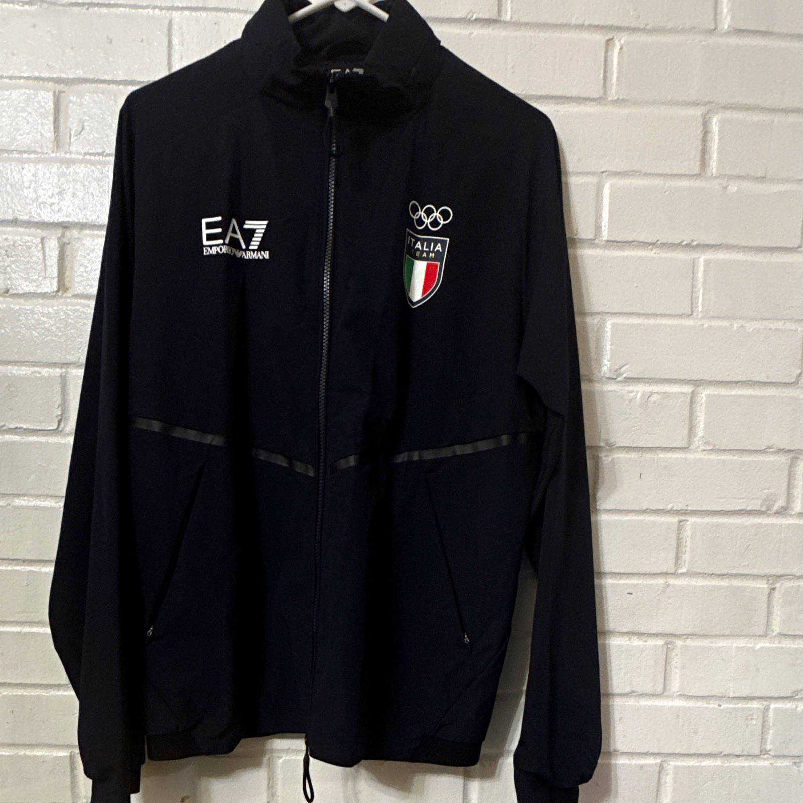EA7 Emporio Armani Italy Team Olympic Rings Black Full Zip Jacket - Size Medium
