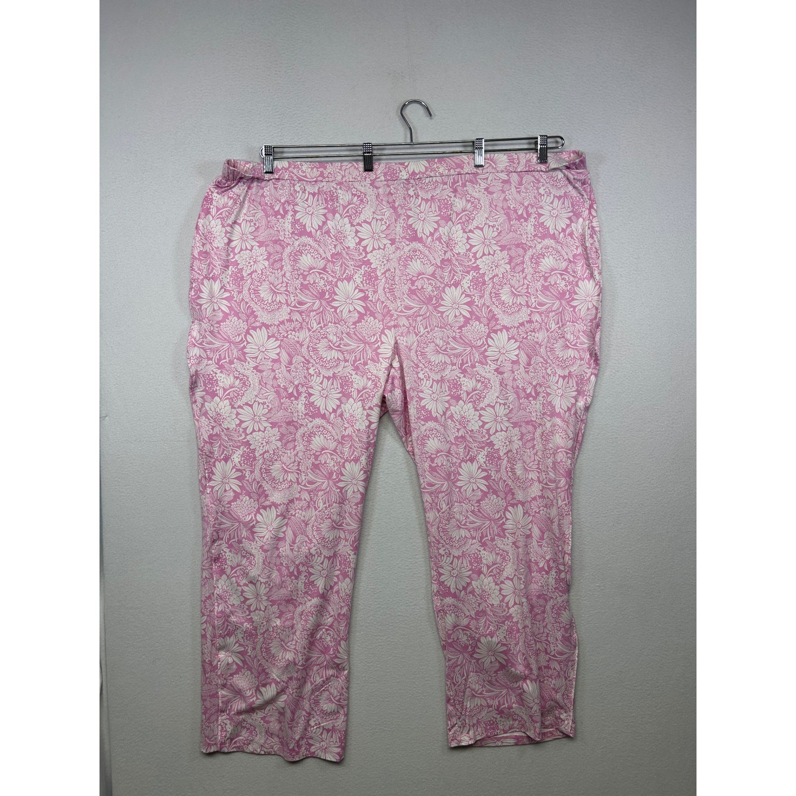 Cottagecore Boho Isaac Mizrahi Live Women 4X Pink Floral Paisley Pull On Pants