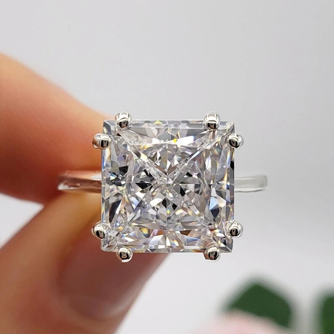 RARE 4.90 Ct Certified Princess Cut White Treated Diamond 925 Silver Ring