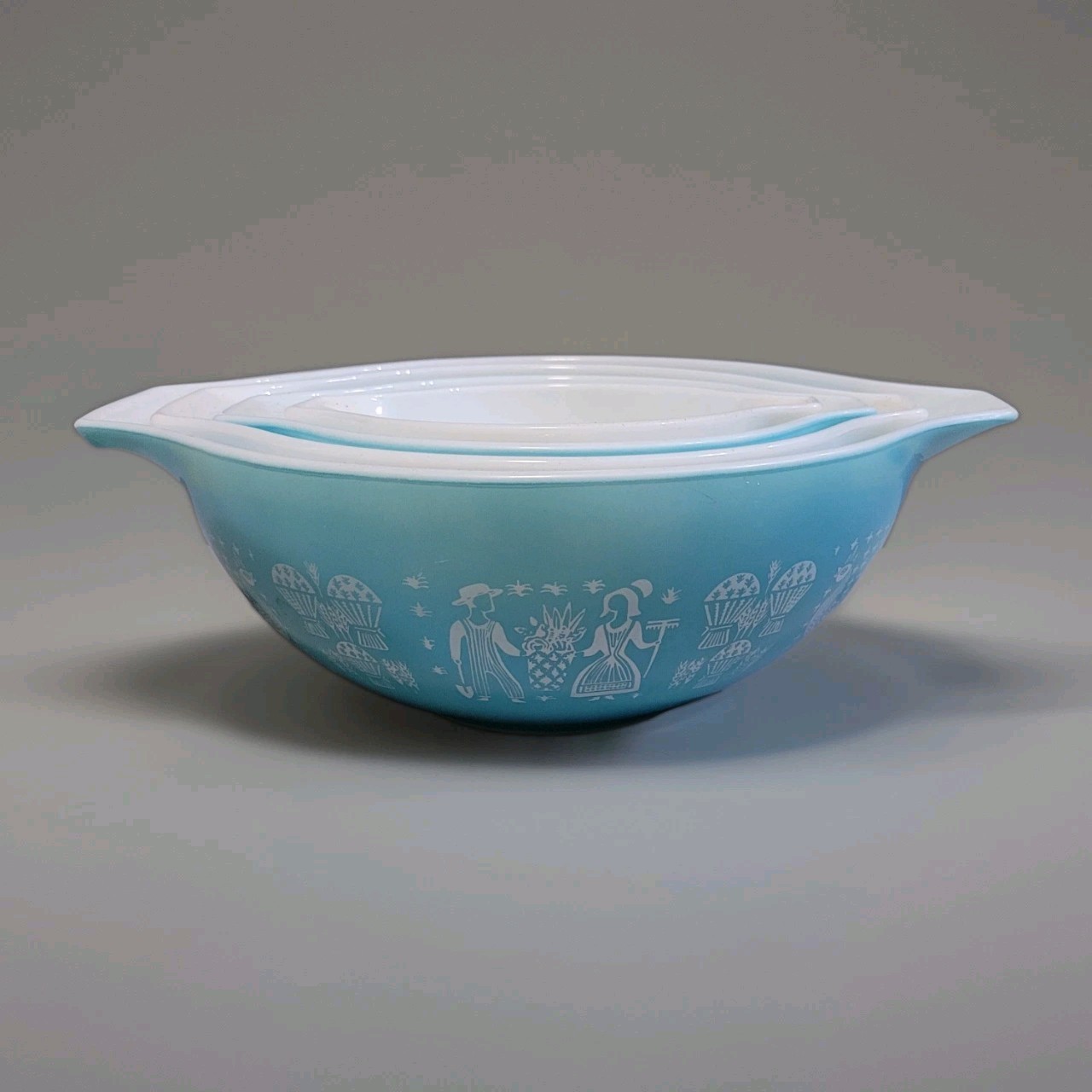 Pyrex Turquoise Amish Butterprint Cinderella Mixing Bowls Vintage Set Of 4 