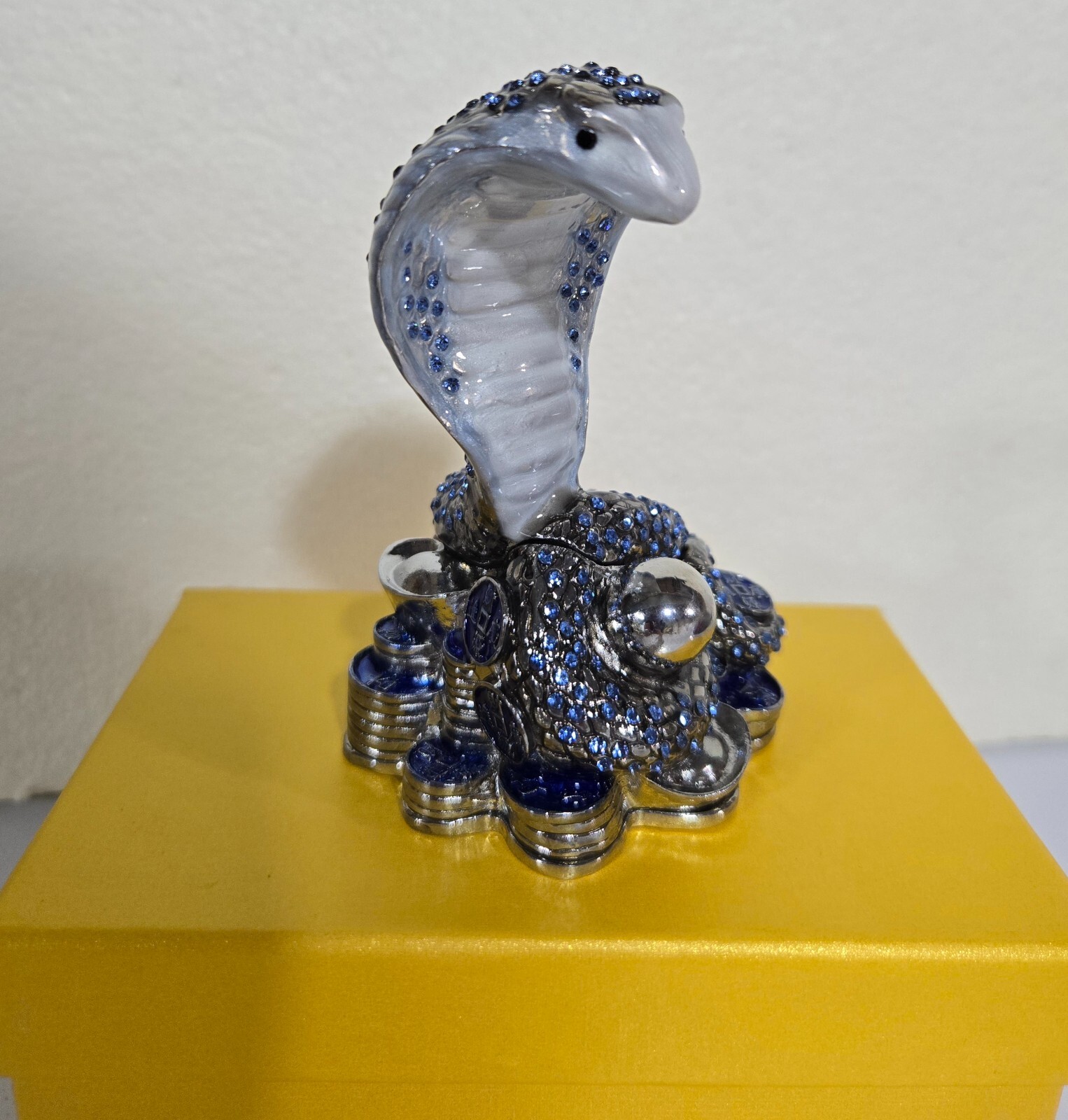 Bejeweled Snake Trinket Box For Wealth Blue Crystals With Enamel Hinged NIB Bejeweled Snake Trinket Box For Wealth Blue Crystals With Enamel Hinged NIB