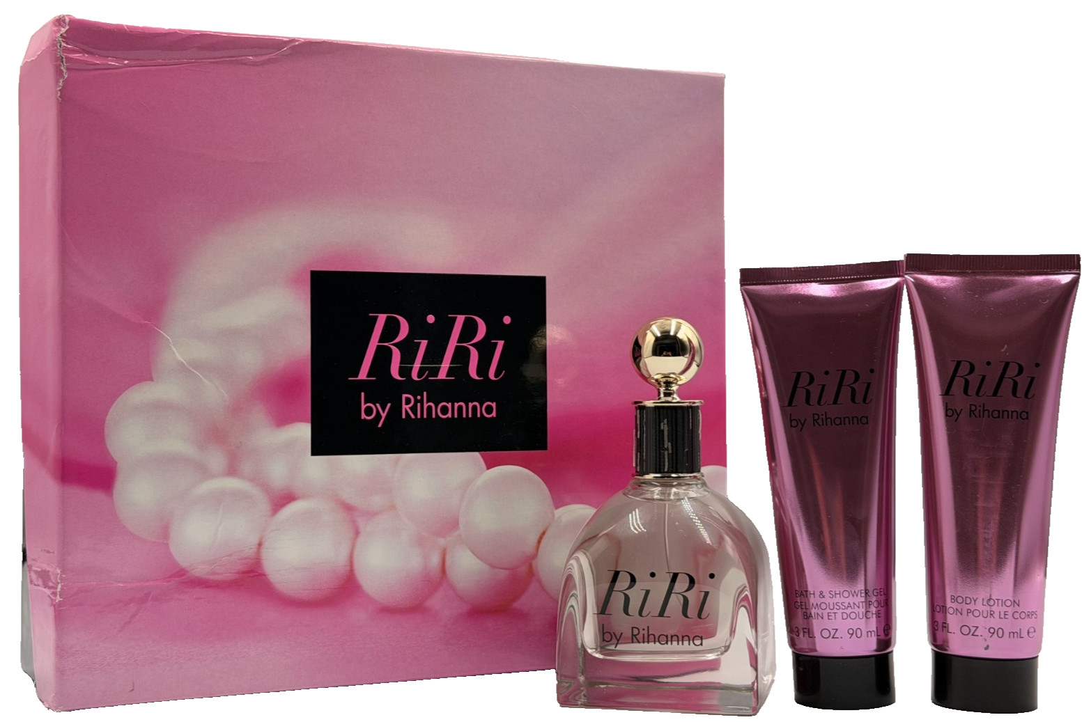RiRi Perfume by Rihanna 3 pc Set-3.4 oz EDP SP+3.0 oz Body Lotion+S/Gel