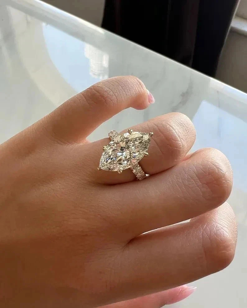IGI 4 CT Marquise F-VS1 Lab Grown Diamond Engagement Gift Ring 14K Yellow Gold