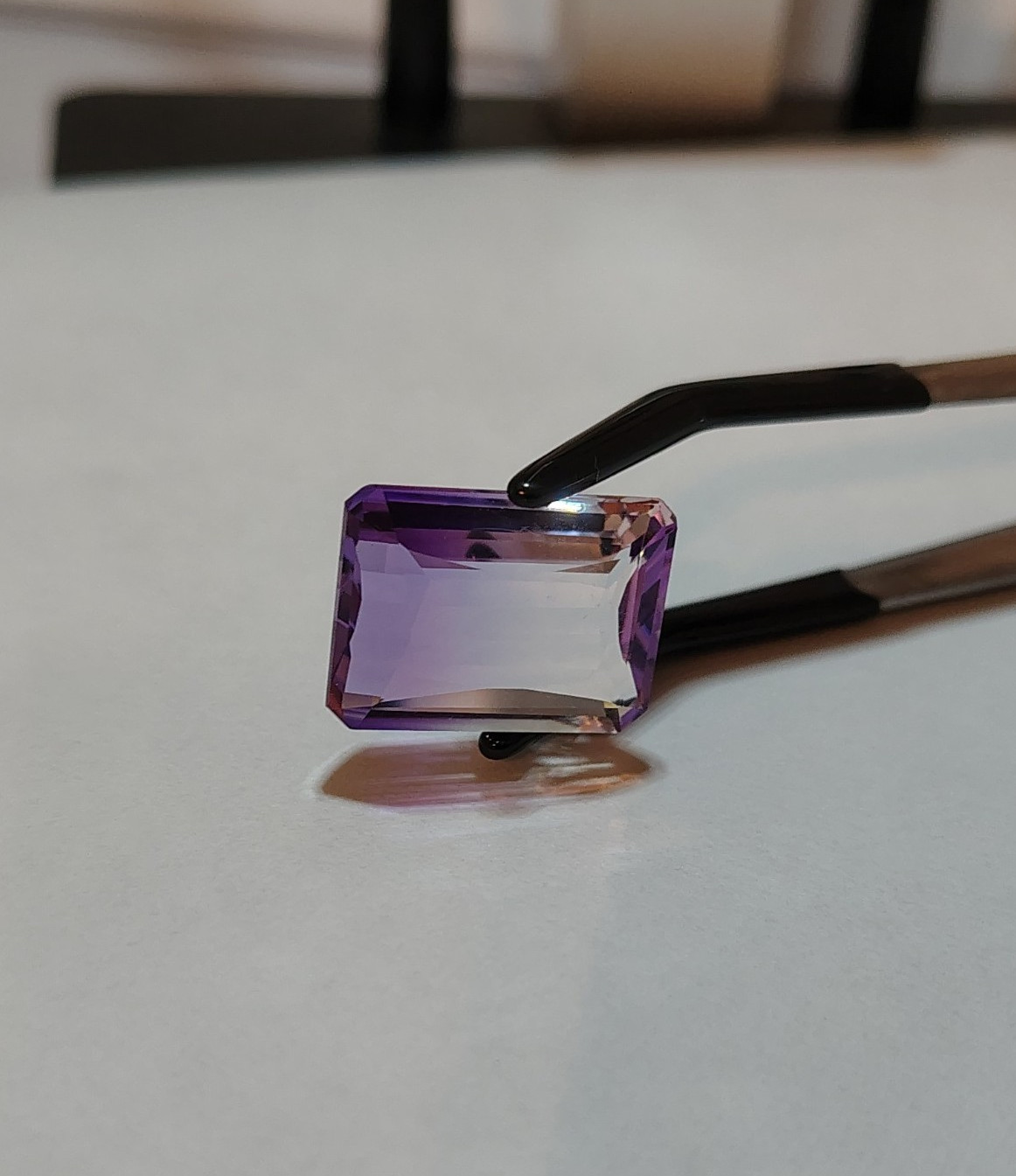 12.75 Ct Bi-Color Amethyst w/Clear Quartz Emerald Cut, Step Back, Big 12.75 Ct Bi-Color Amethyst w/Clear Quartz Emerald Cut, Step Back, Big