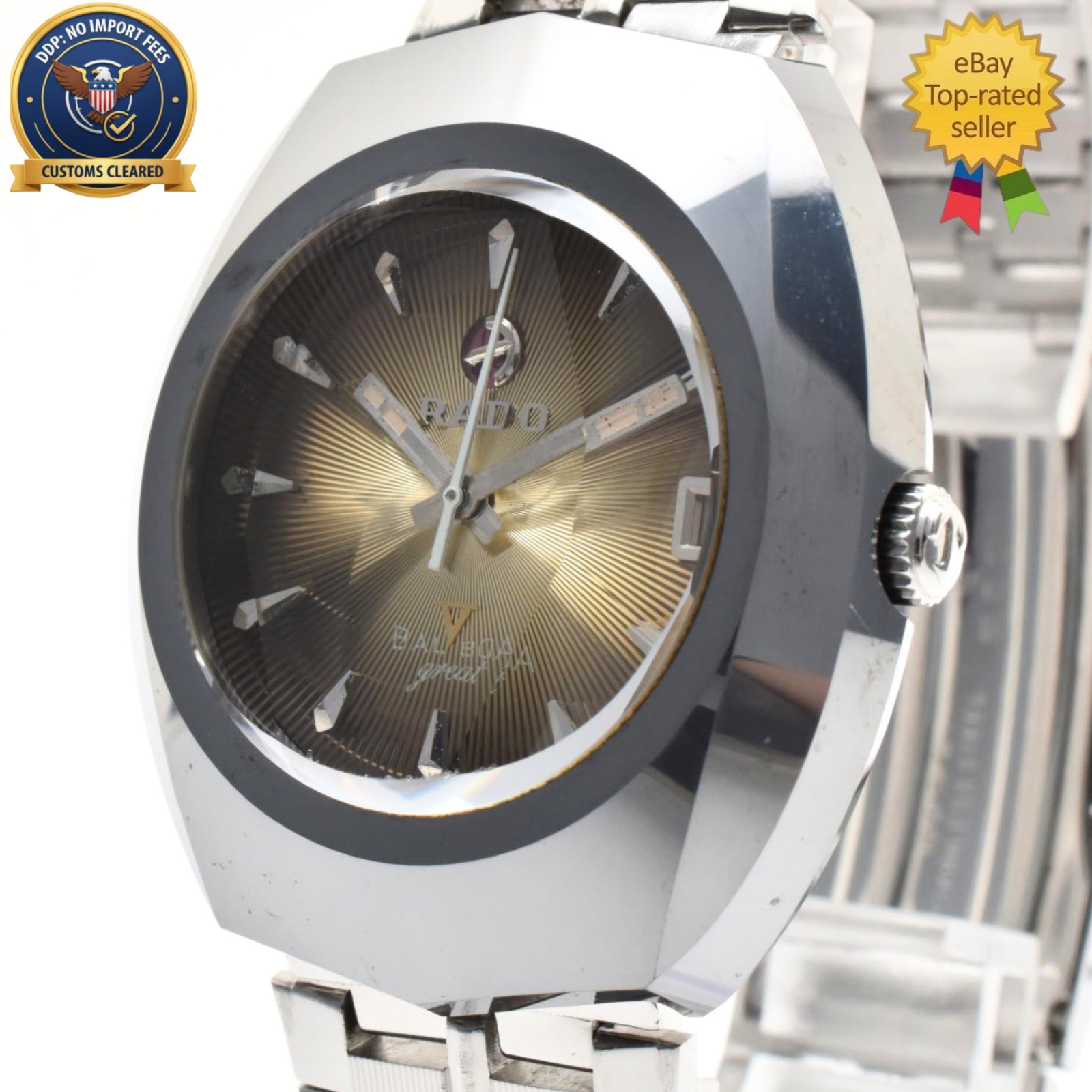 ▶️ [NEAR MINT] RADO Balboa V Gold Dial 35mm Date Automatic Men\'s Vintage Watch