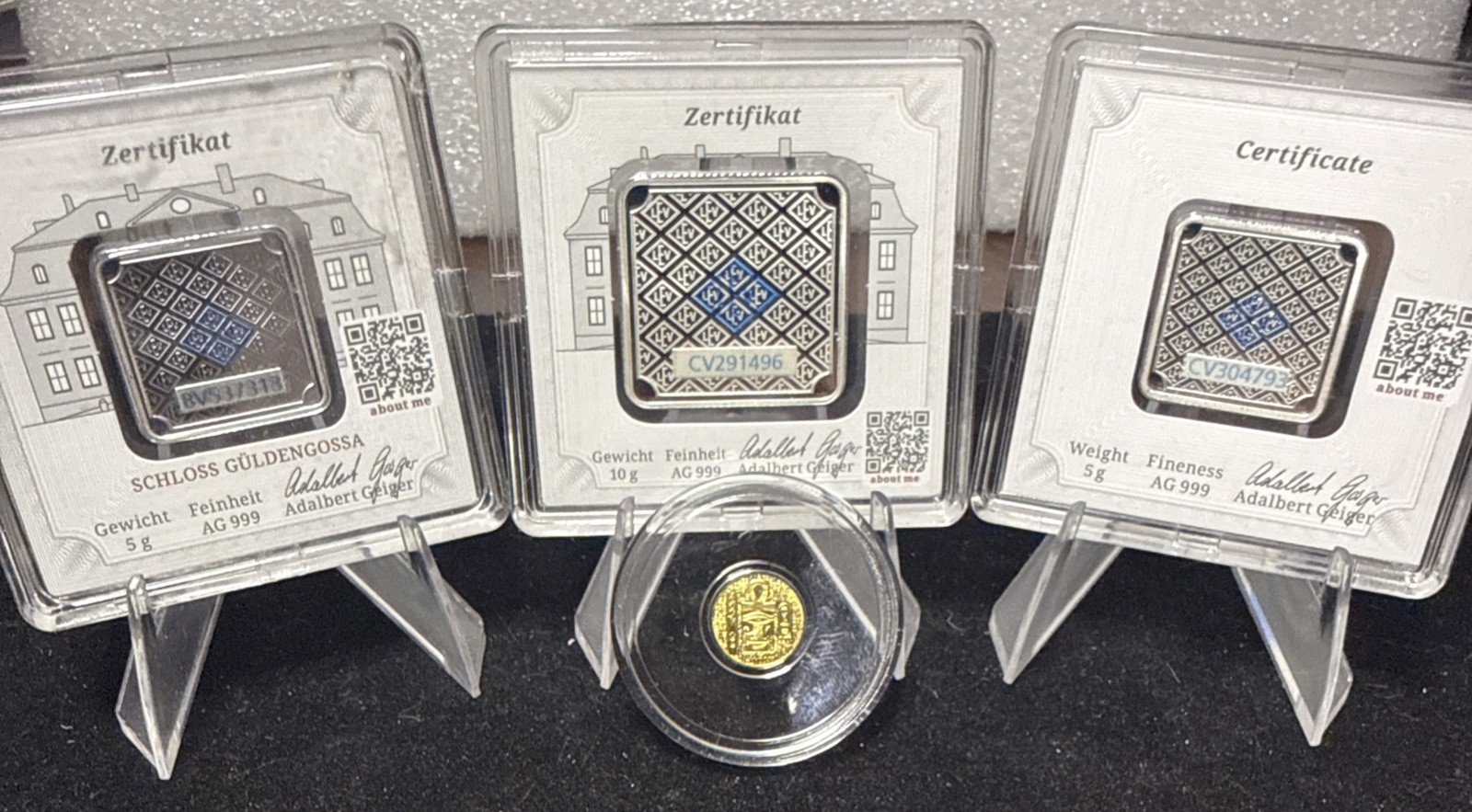 1/200 Gold Round 10g Geiger Silver & Two 5g Geiger Silver Bars 1/200 Gold Round 10g Geiger Silver & Two 5g Geiger Silver Bars