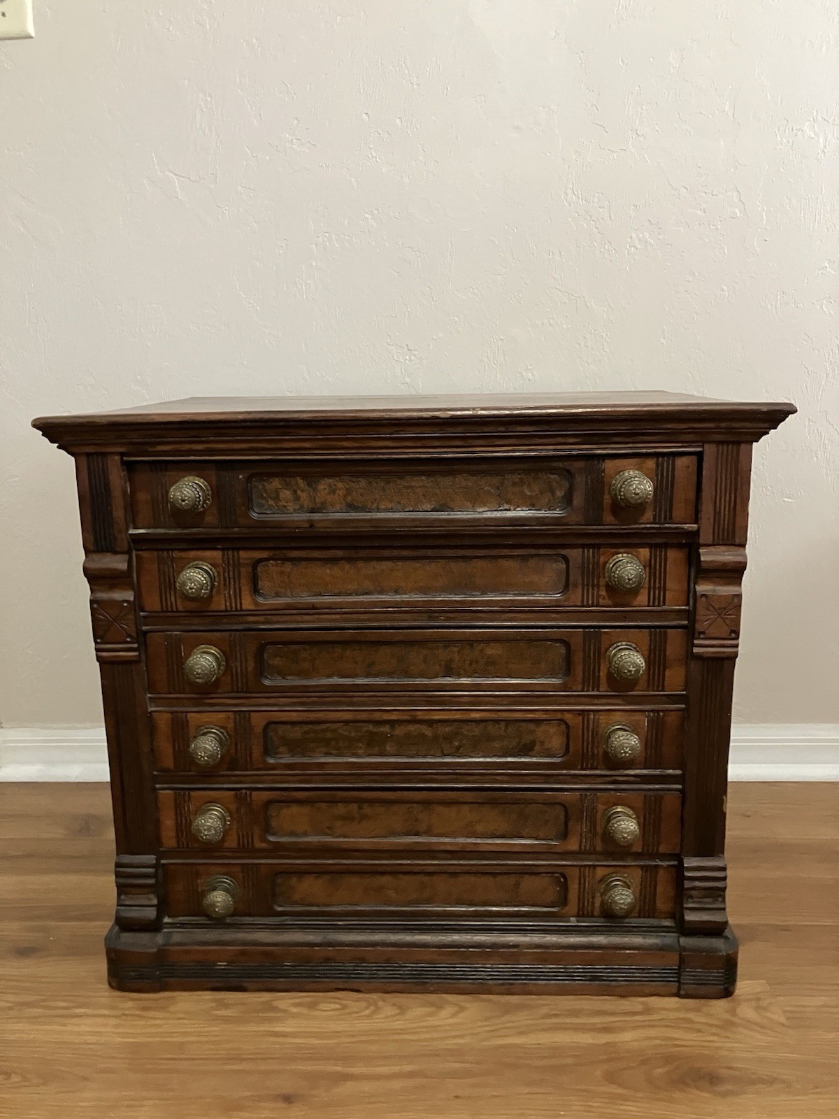 Antique 1800\'s Refinished Clark’s Oak Advertising Spool Cabinet with 6 Drawers Antique 1800\'s Refinished Clark’s Oak Advertising Spool Cabinet with 6 Drawers