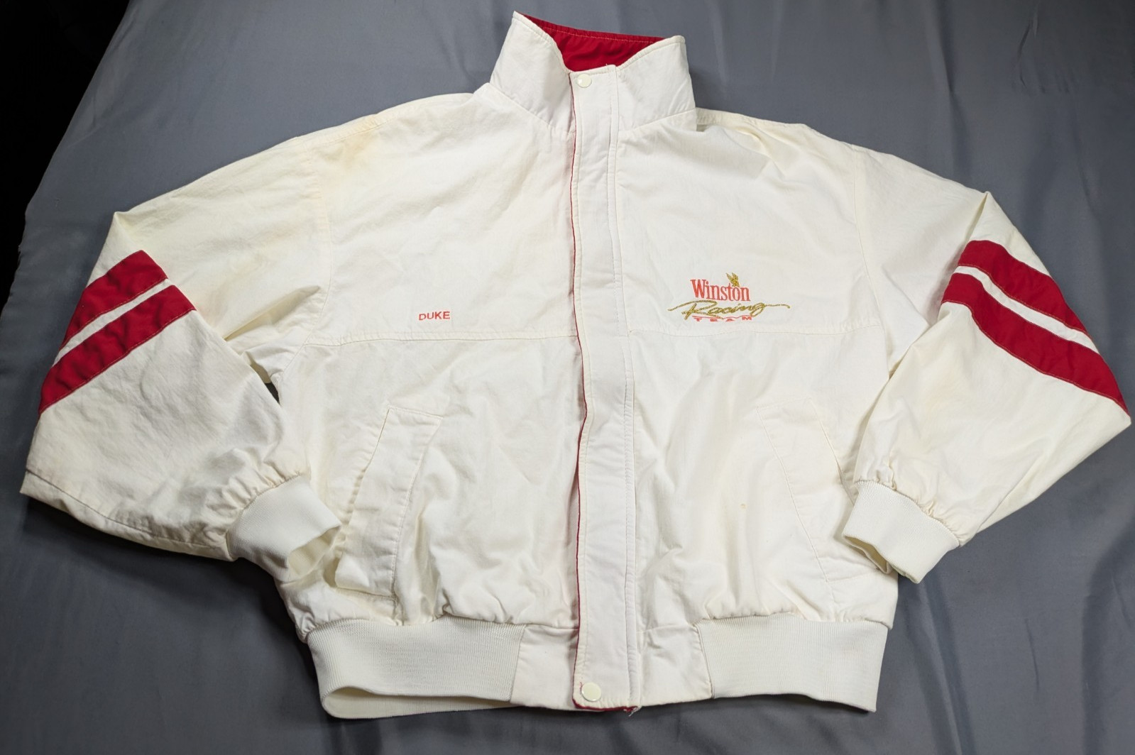 Vintage Winston Racing Team Jacket Mens L White Cigarettes Bomber 80s Made USA