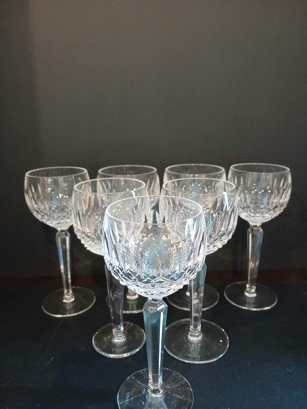 Set of 7 Vintage Waterford Crystal Colleen Short Stem Hock Wine Glasses 7.375 Set of 7 Vintage Waterford Crystal Colleen Short Stem Hock Wine Glasses 7.375