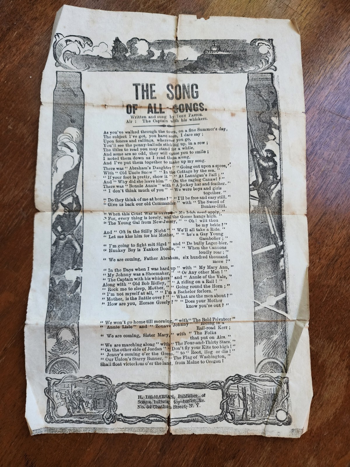 1860s Civil War Era Song Sheet • Broadside Ballad •The Captain with His Whiskers