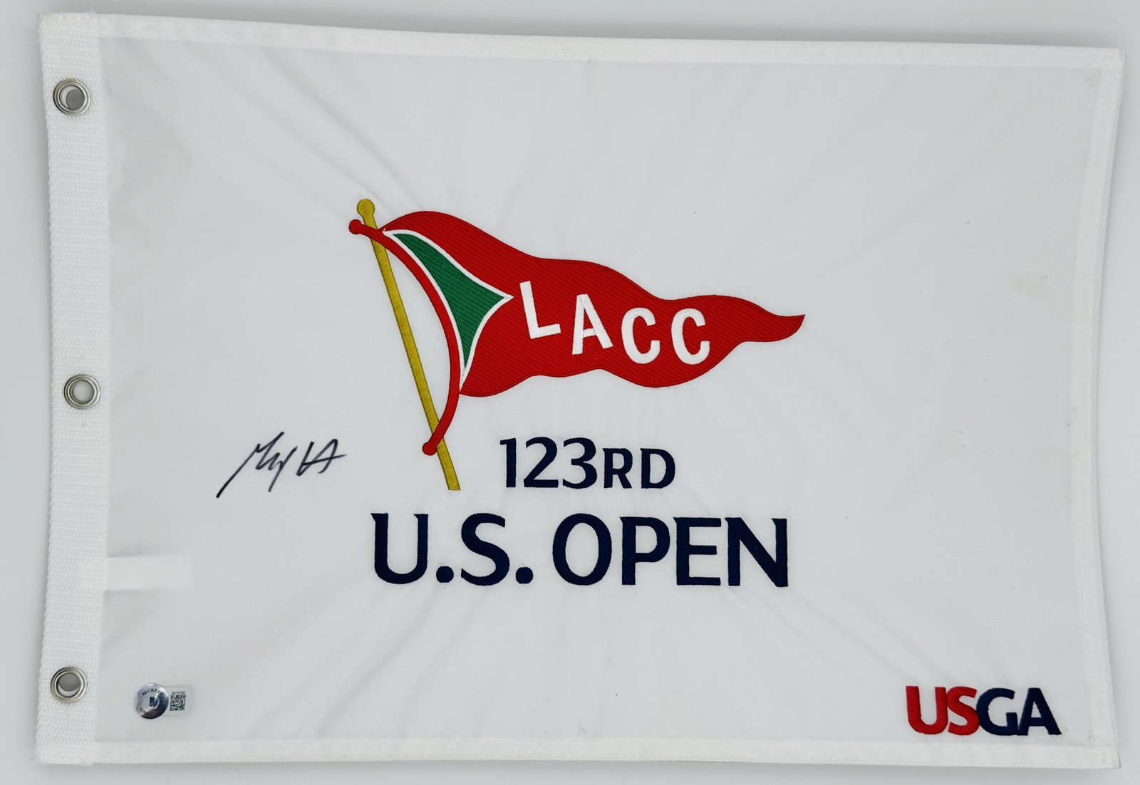 Max Homa signed 2023 U.S Open golf pin flag autograph Masters PGA BAS J82