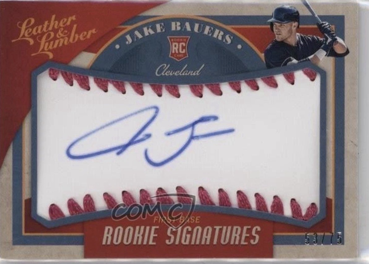 Jake Bauers Rookie Auto 53/75 Leather Lumber COOL Stitches Milwaukee Brewers Jake Bauers Rookie Auto 53/75 Leather Lumber COOL Stitches Milwaukee Brewers
