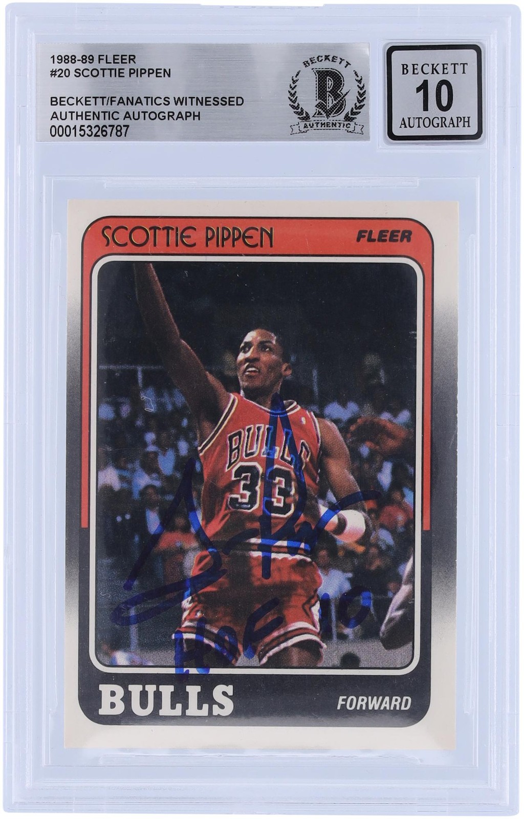 Scottie Pippen Bulls Signed 1988-89 Fleer #20 BAS 10 Rookie Card w/HOF 2010 Insc