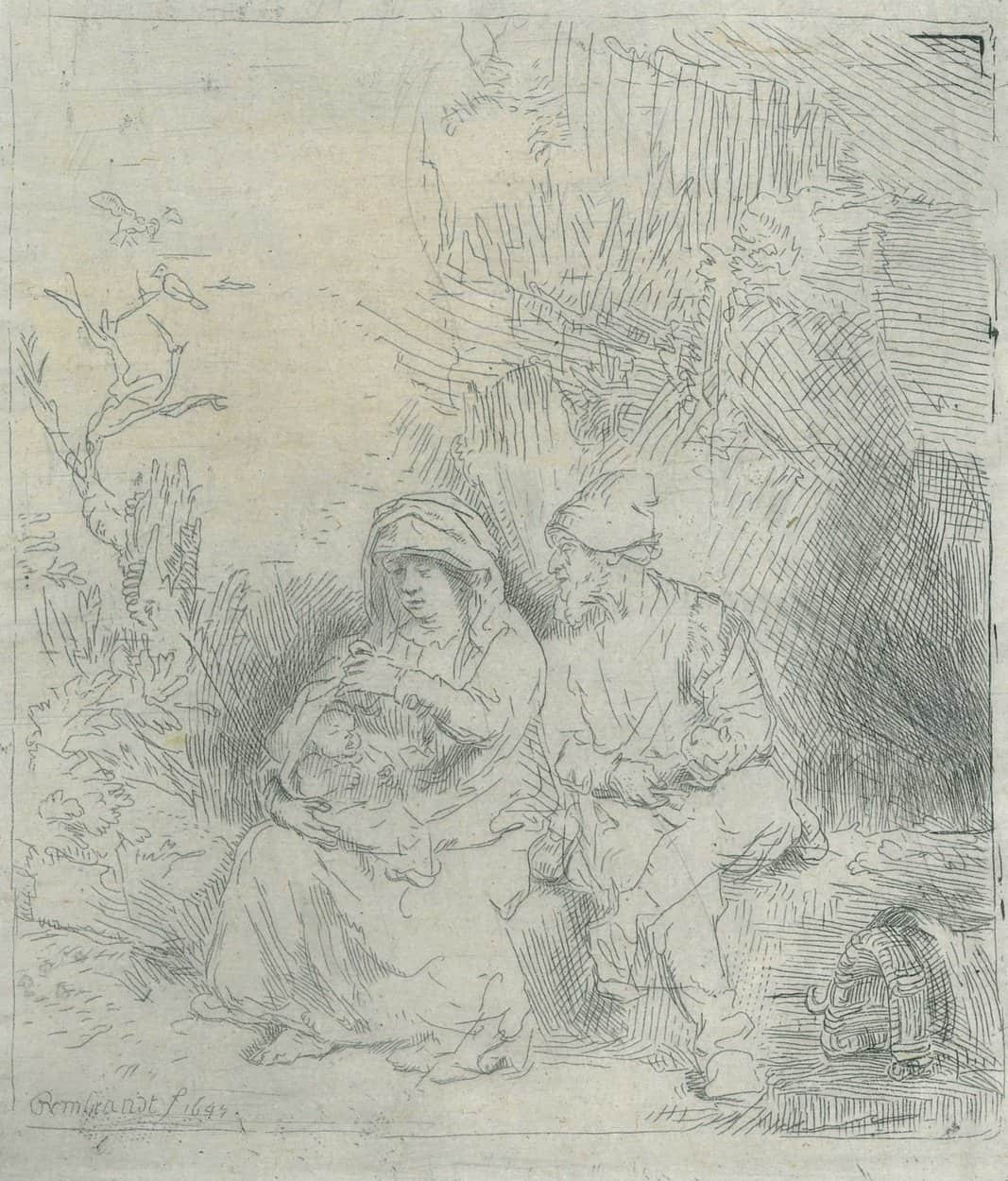 The rest on the flight into Egypt: lightly etched