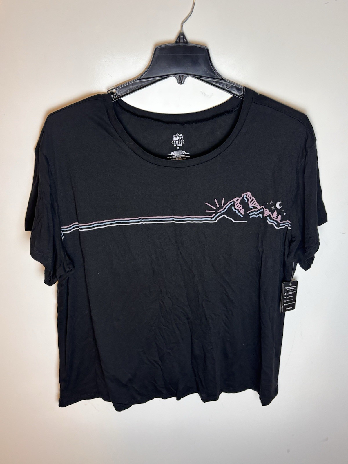 Torrid 2 Happy Camper Mountain Cotton Short Sleeve Crew Tee, Black 2X NWT