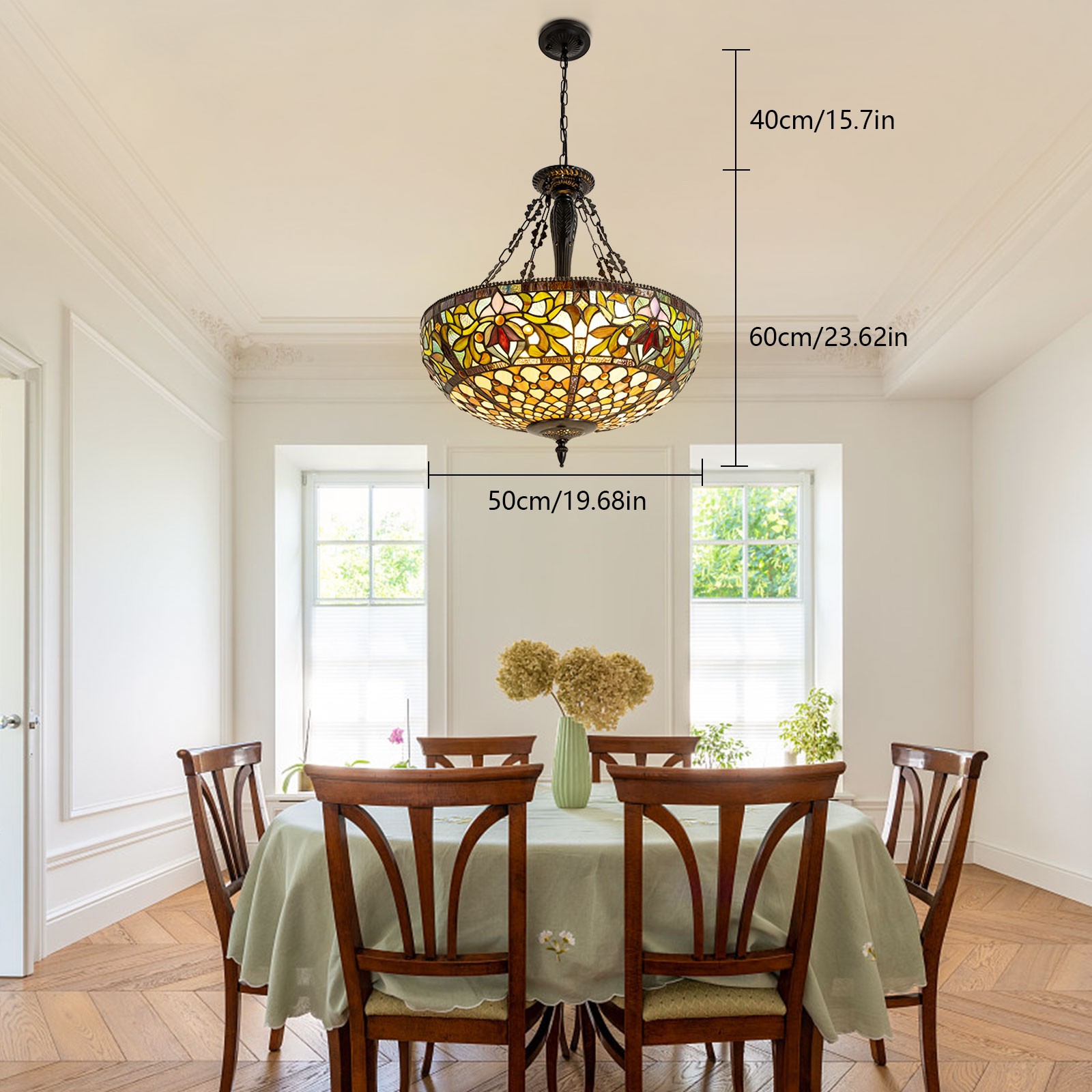 Vintage Style 5-Lights Chandelier Stained Glass Pendant Lamps Ceiling Fixtures