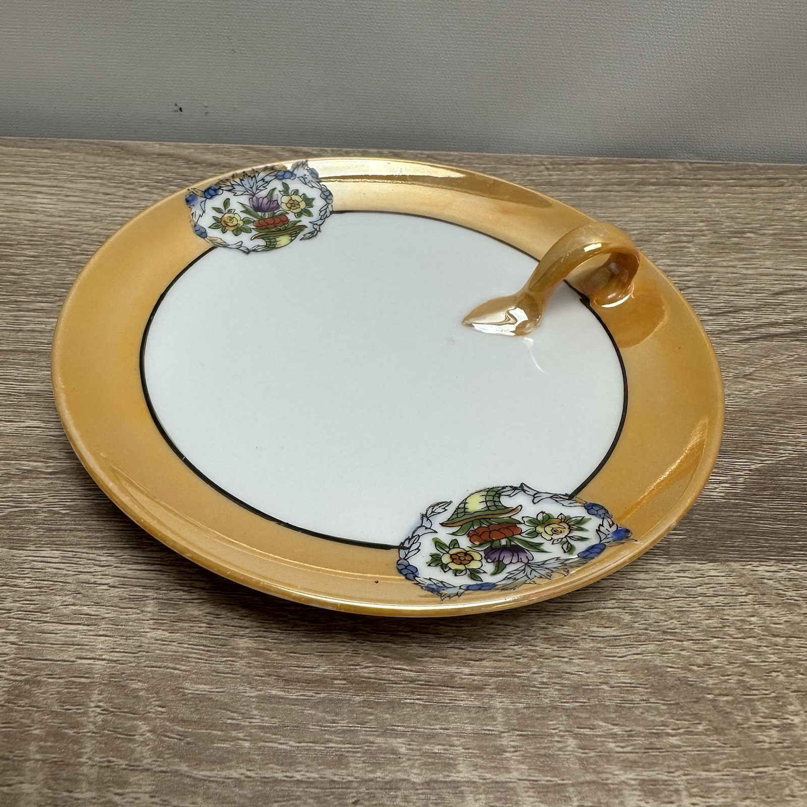 Vintage Noritake Lustreware Ring Center Handle Dish Hand Painted Floral Japan M