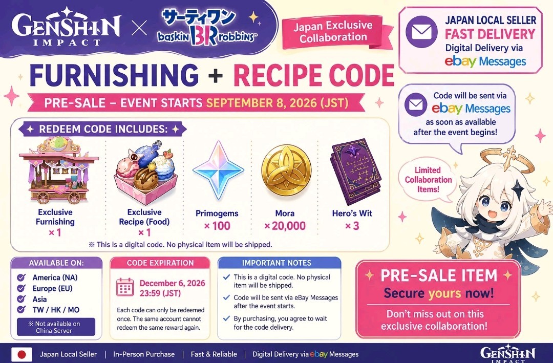 Genshin Impact x Baskin Robbins JPN Collab Redeem Code Limited Event Excl.