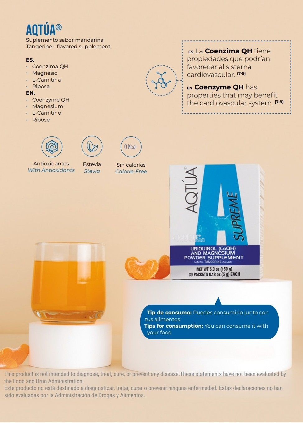 AQTUA SUPREME Omnilife CARDIOVASCULAR SYSTEM, COENZYME QH, MAGNESIO, RIBOSA