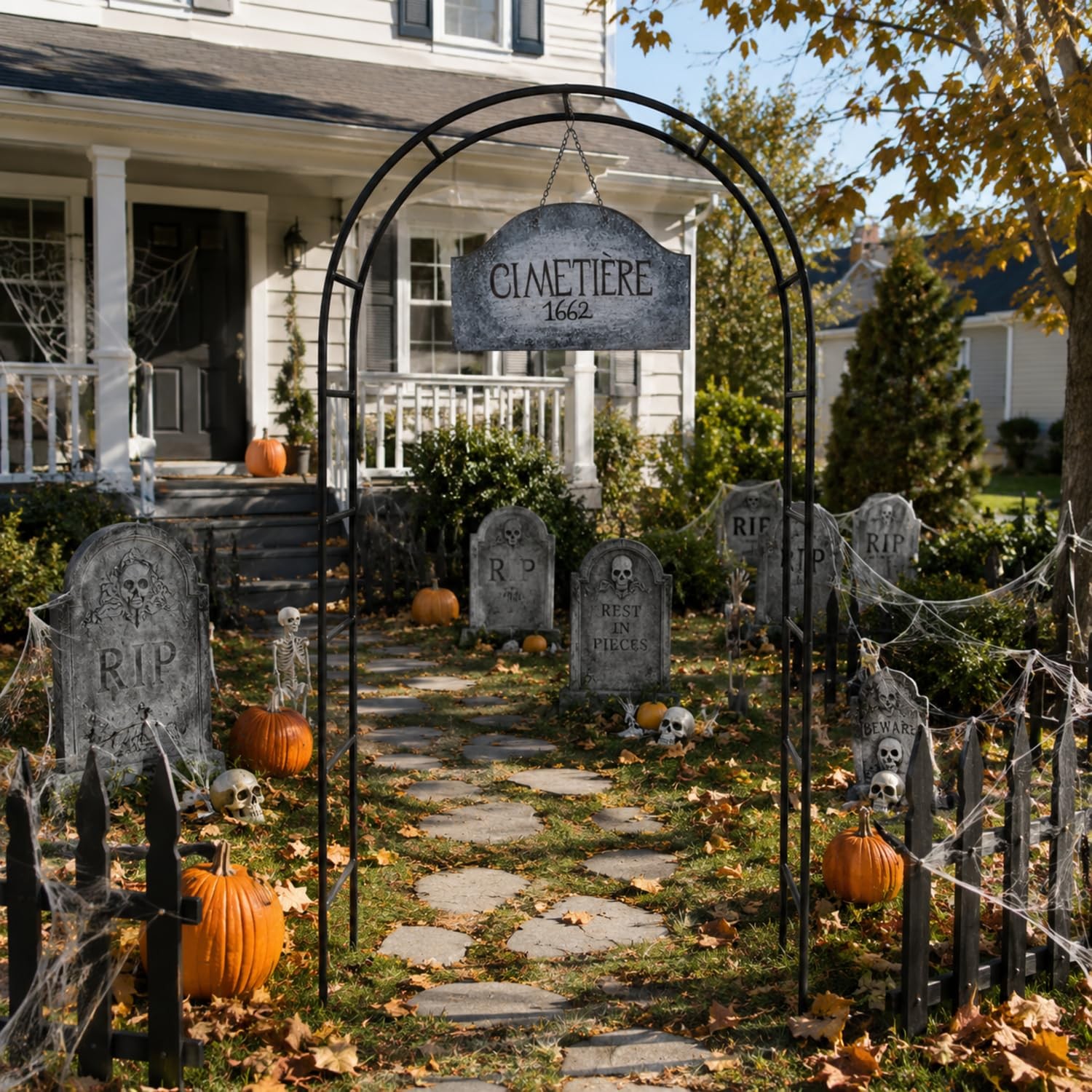 2 Pcs Halloween Cemetery Archway, Black Metal Garden Arch Set 2 Pcs Halloween Cemetery Archway, Black Metal Garden Arch Set