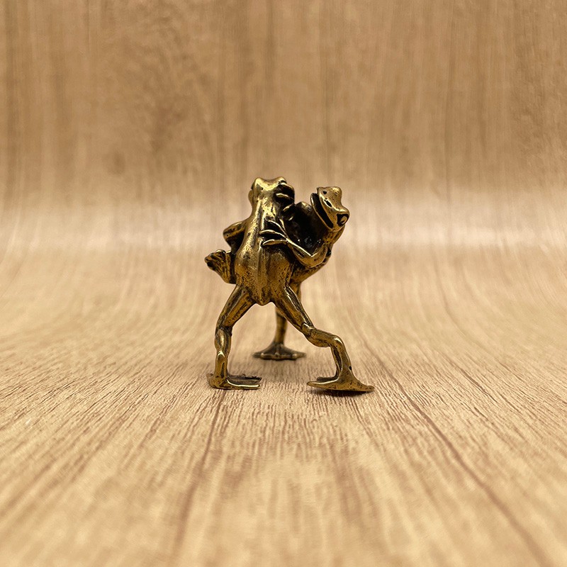 Vintage Funny Brass Frog Couple Figurine Mini Frog Statue  Desk Decor Gift