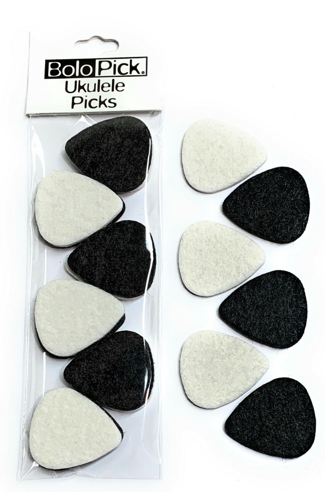 BoloPick Felt Picks for Ukulele, Guitar, and Bass 12 Pack Pick Natural and Black