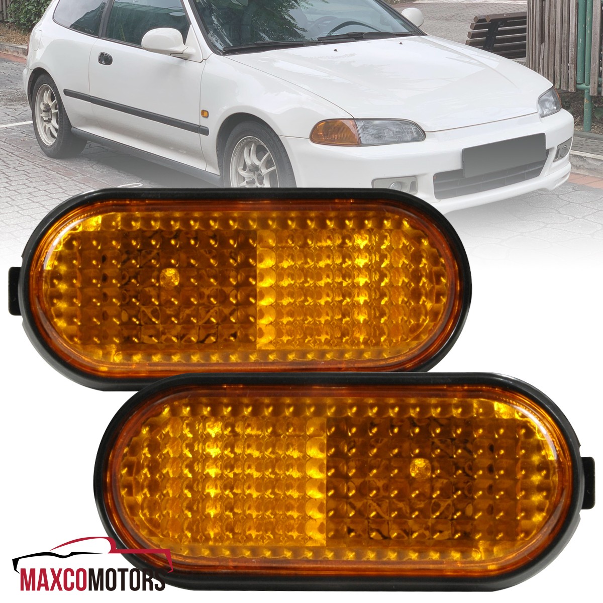 Fits 1992-1995 Honda Civic Flat Amber Fender Side Marker Lights Signal Lamps