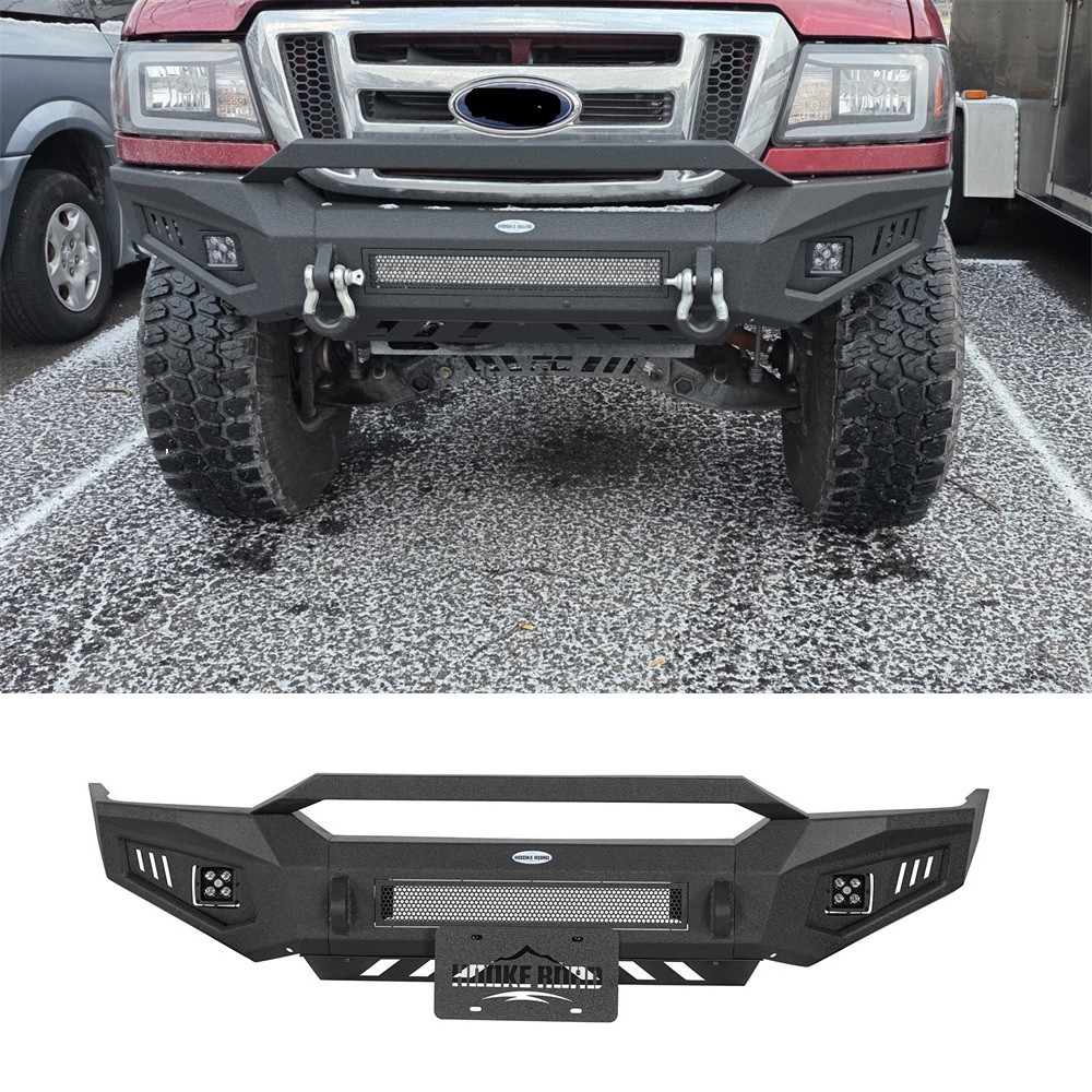 FIT 1998-2011 FORD RANGER TEXTURED STEEL FRONT BUMPER W/LED LIGHT & SKID PLATE