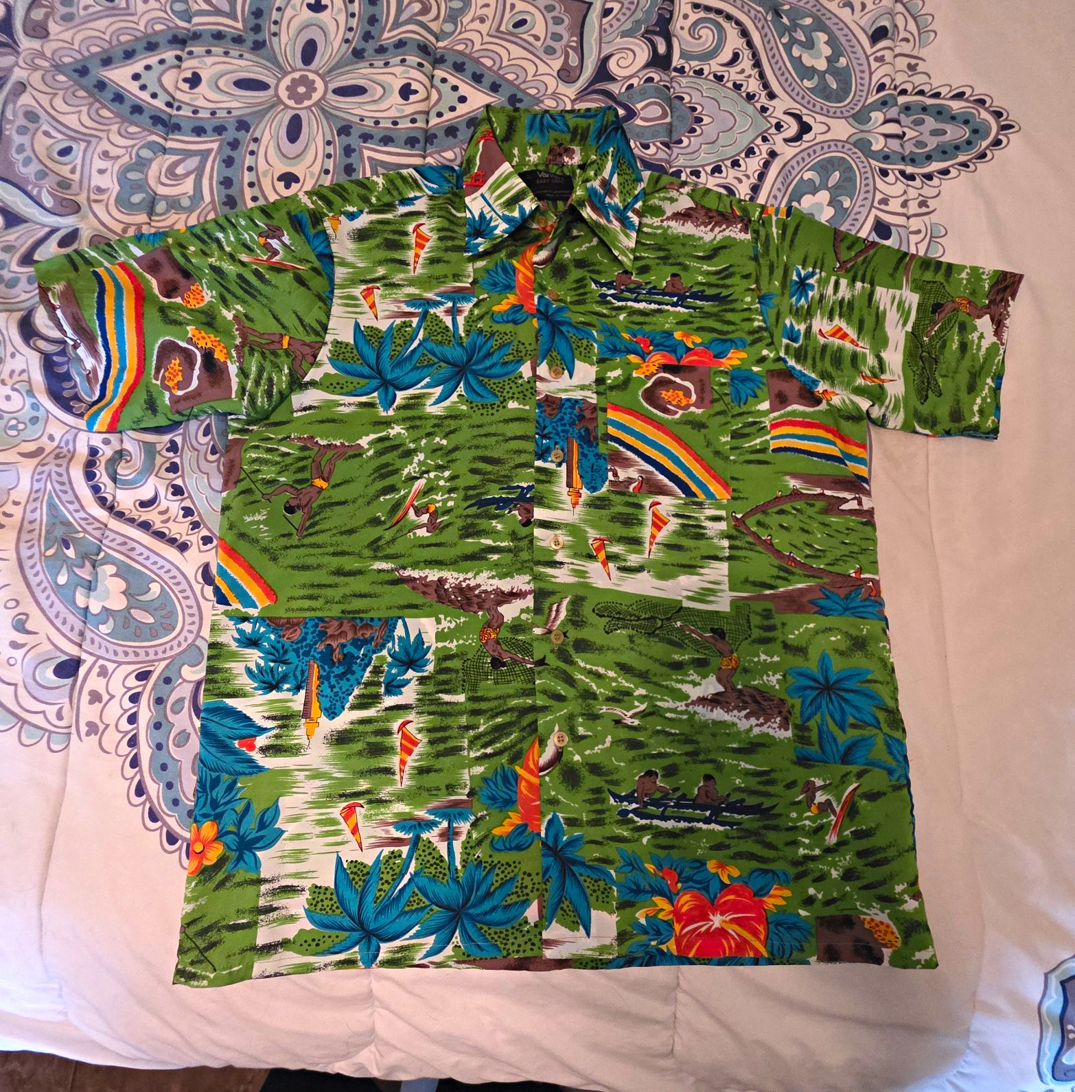 Vintage 80s/90s Van Cort Hawaiian Shirt — Green Tropical Surf Print, M Vintage 80s/90s Van Cort Hawaiian Shirt — Green Tropical Surf Print, M