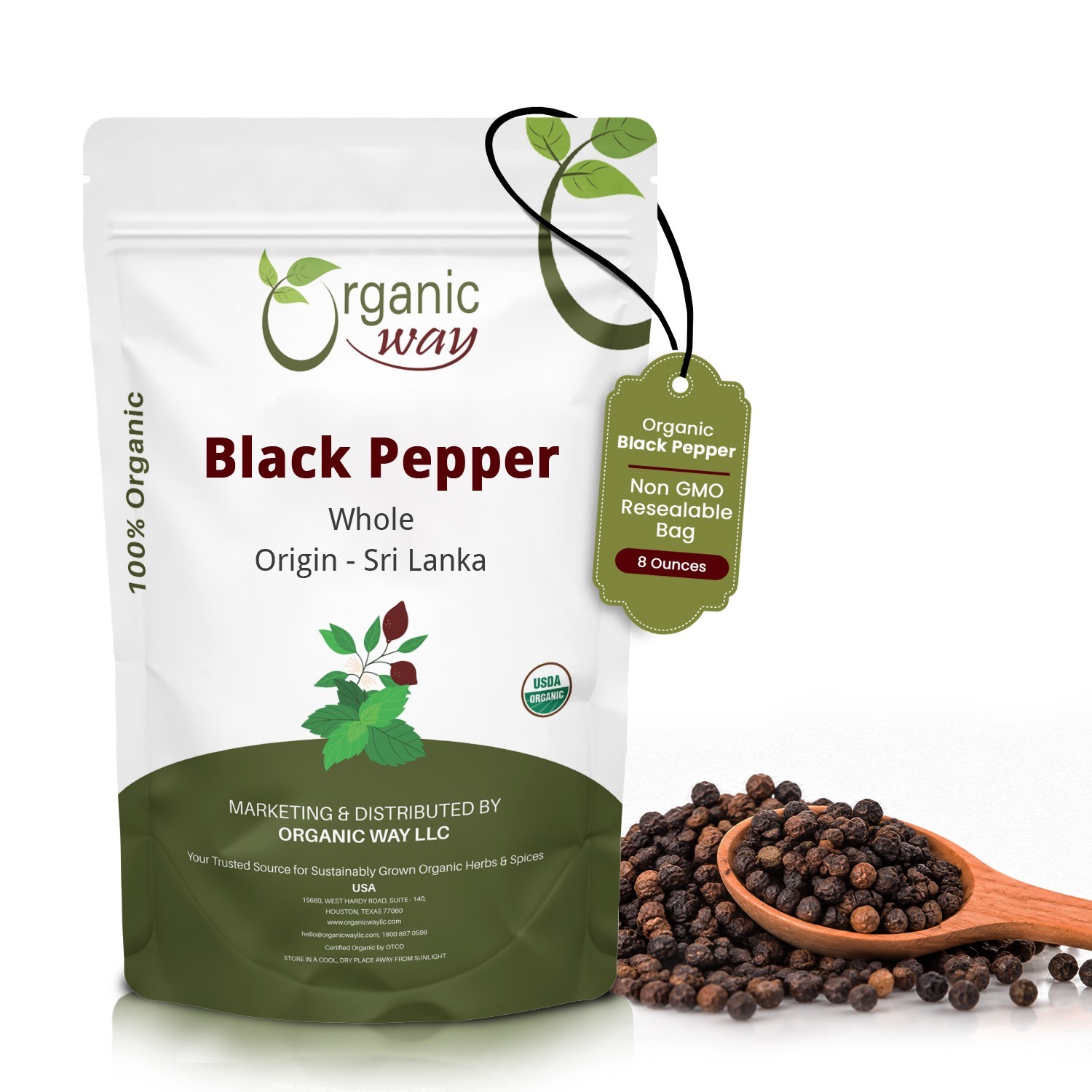 Organic Way Whole Black Pepper - Grinder Refill | Kosher & USDA Certified