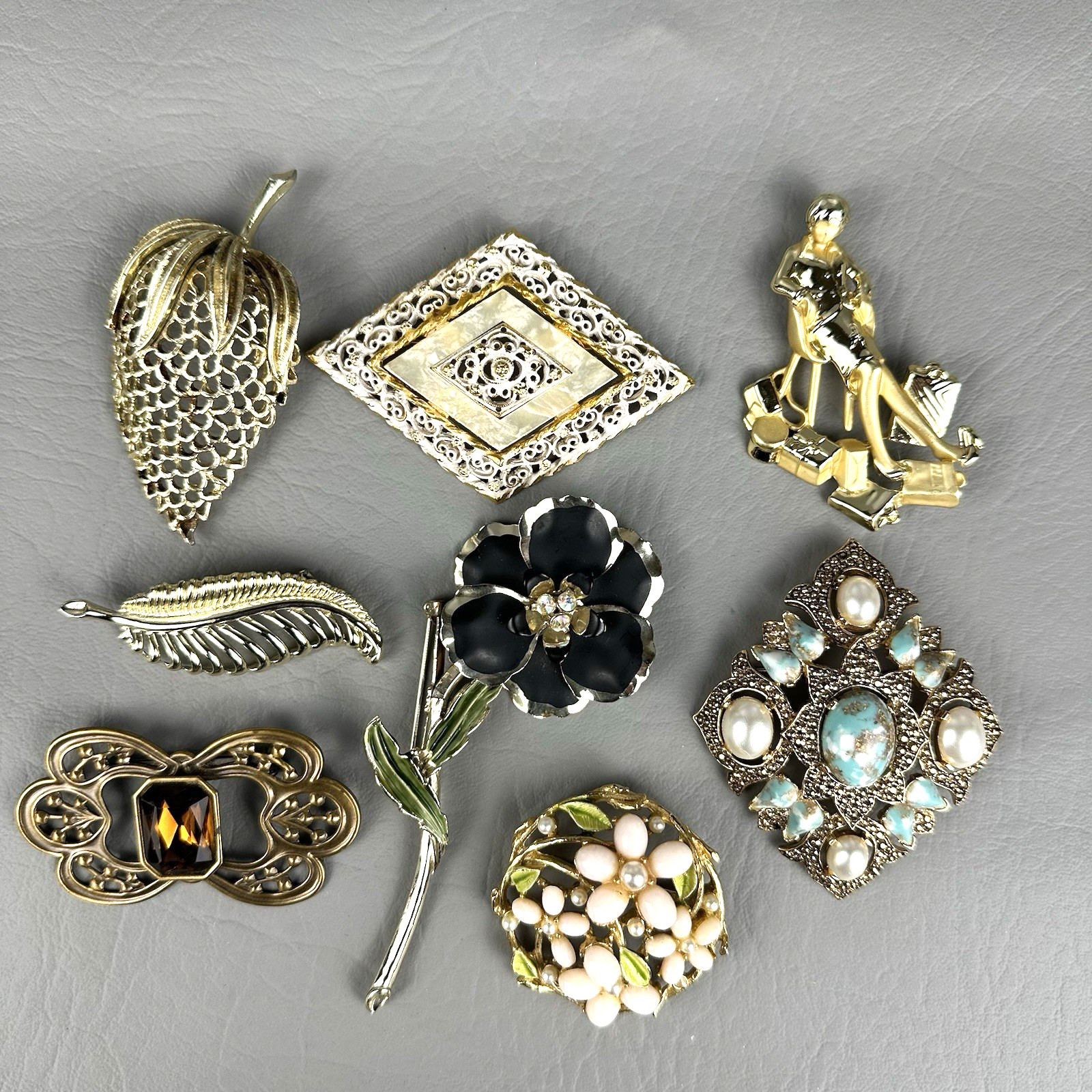 Vintage Brooch Lot 8 Sarah Coventry Pastelli Floral Figural Rhinestone