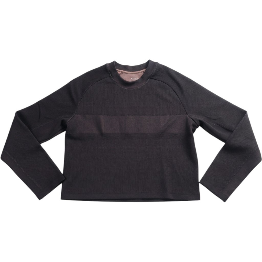 Athleta Womens Seamless Long Sleeve Cropped Training Top Black Mock Neck M