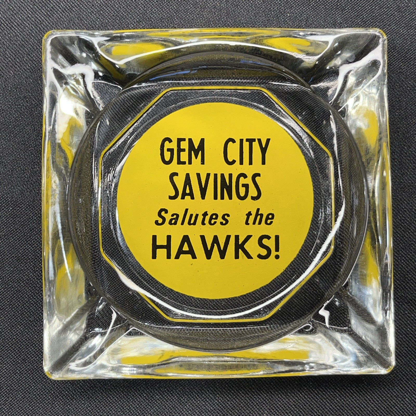 Vintage QUINCY Illinois Gem City Savings Salutes the Hawks Advertising Ashtray Vintage QUINCY Illinois Gem City Savings Salutes the Hawks Advertising Ashtray