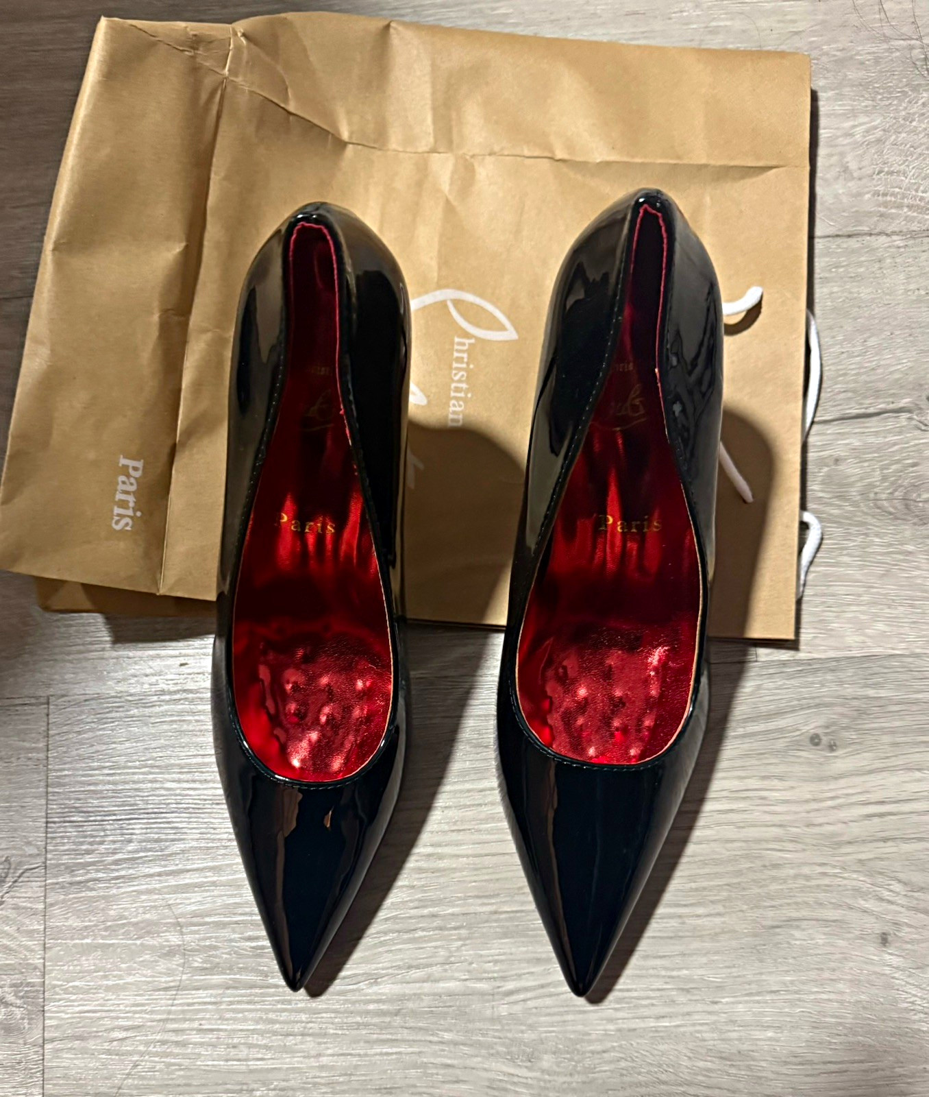 Christian Louboutin Black Patent Leather Pointed Toe Pumps Slip On EU 41 US 9