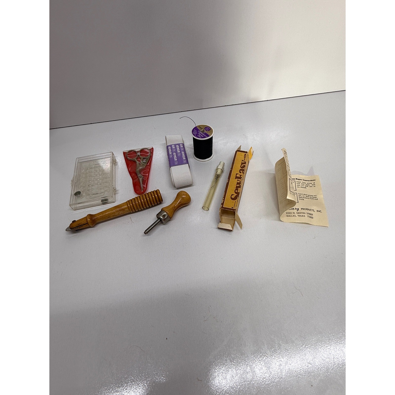 Vintage Sewing Notions Lot So-Easy Seam Ripper Stork Scissors Tracing Wheel Awl