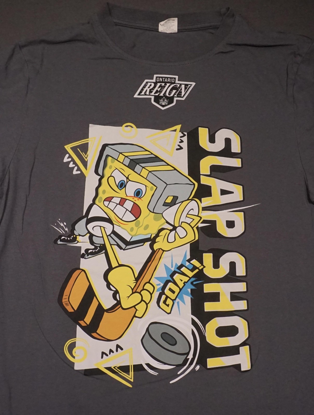 Ontario Reign SpongeBob Shirt Mens Small Gray Hockey Slap Shot Nickelodeon Tee