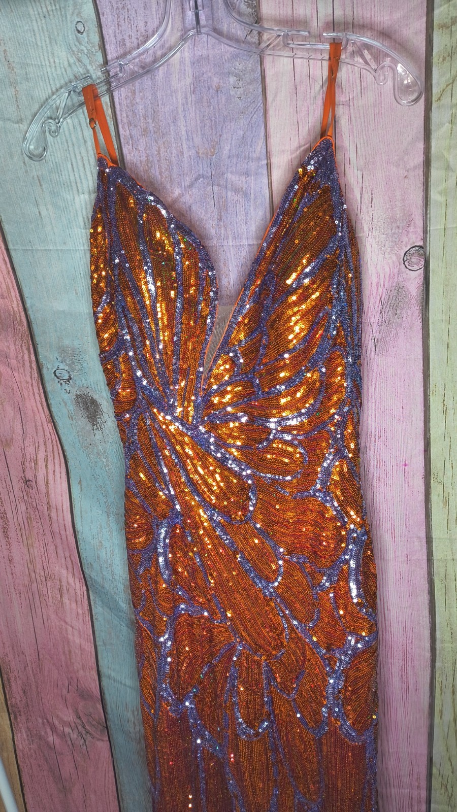 Jovani Size 10 Orange And Lavender Full Length Sequin Prom Dress Jovani Size 10 Orange And Lavender Full Length Sequin Prom Dress