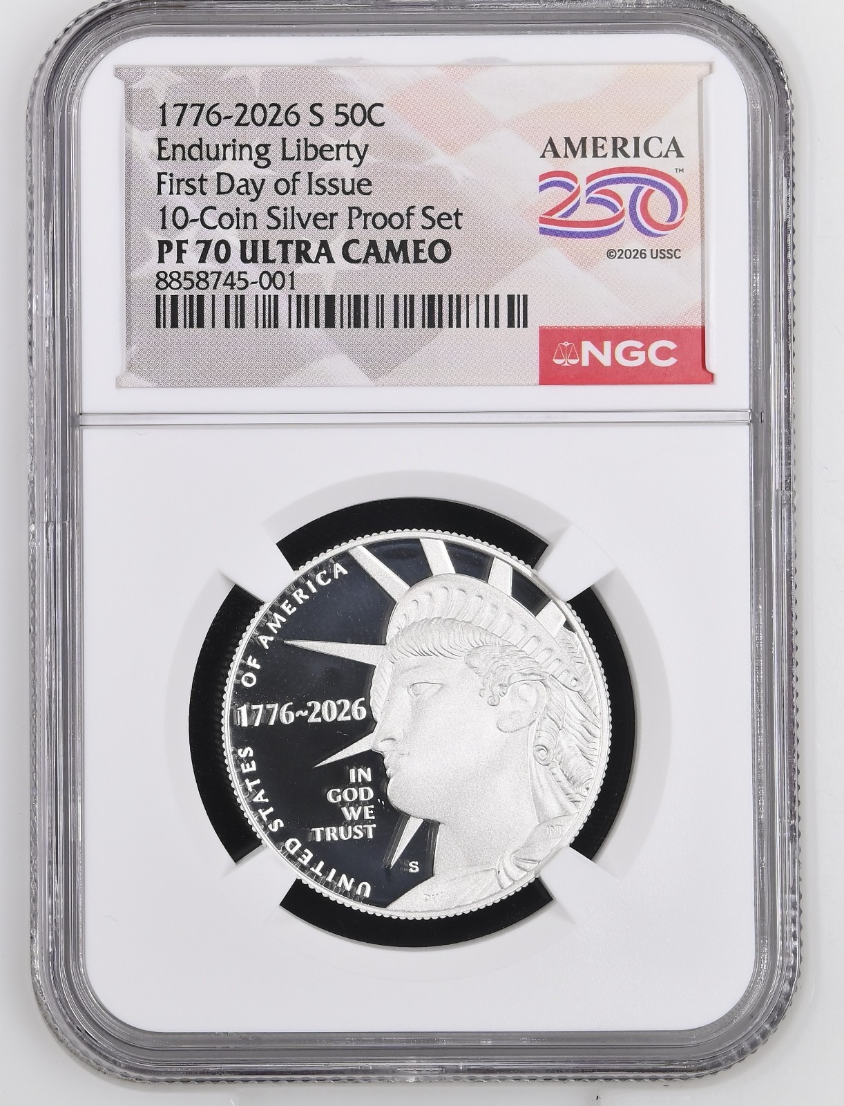 2026 S Silver Enduring Liberty 50¢ NGC PF 70 UCAM FDOI 2026 S Silver Enduring Liberty 50¢ NGC PF 70 UCAM FDOI