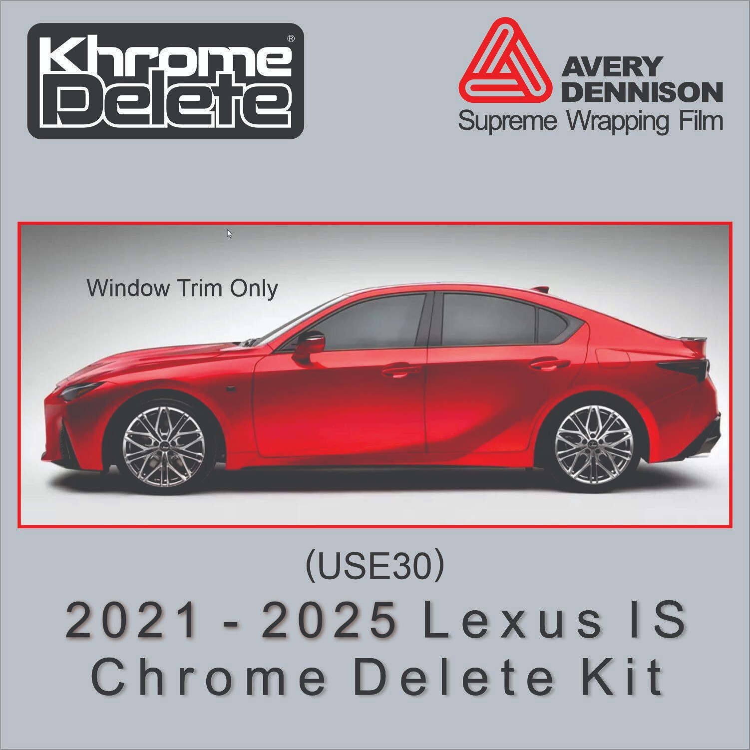 2021–2025 Lexus IS (USE30) Chrome Delete Vinyl Wrap Overlay – Gloss Black Finish