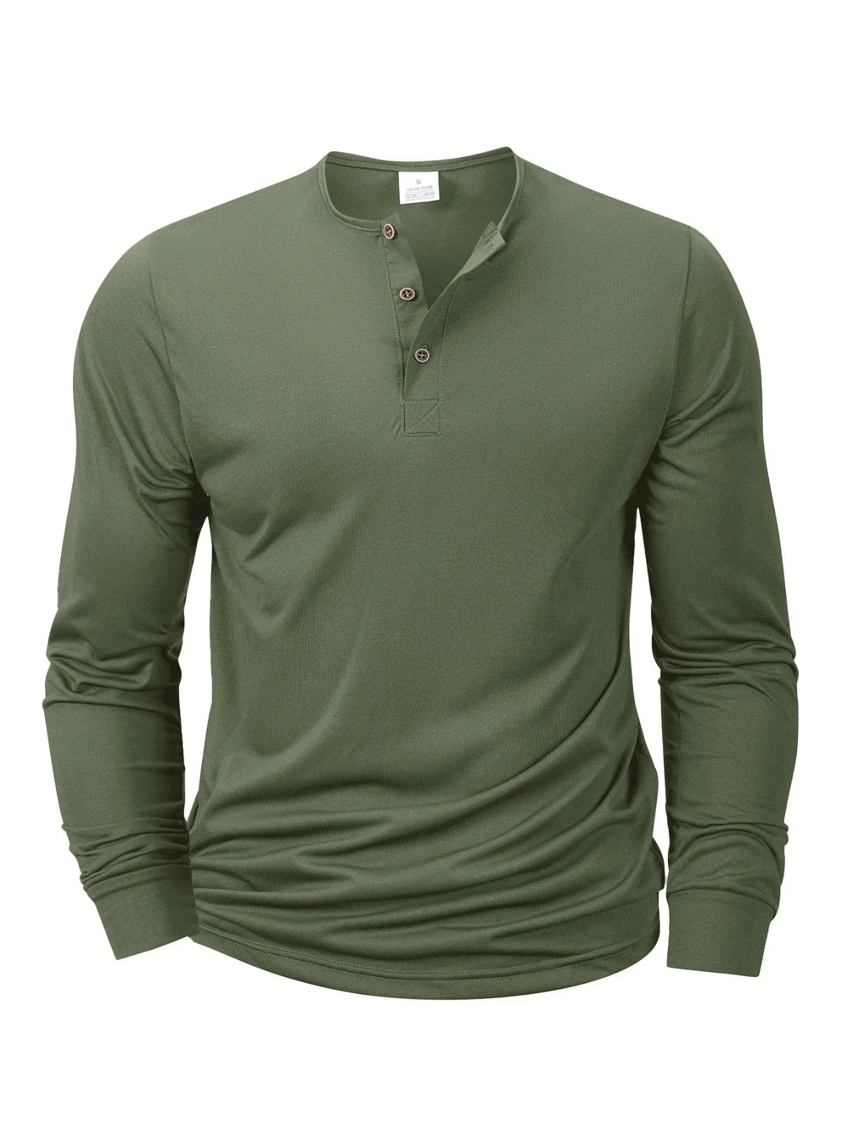 Men's Cotton Henley Shirt Long Sleeve Solid Color Casual Tee New