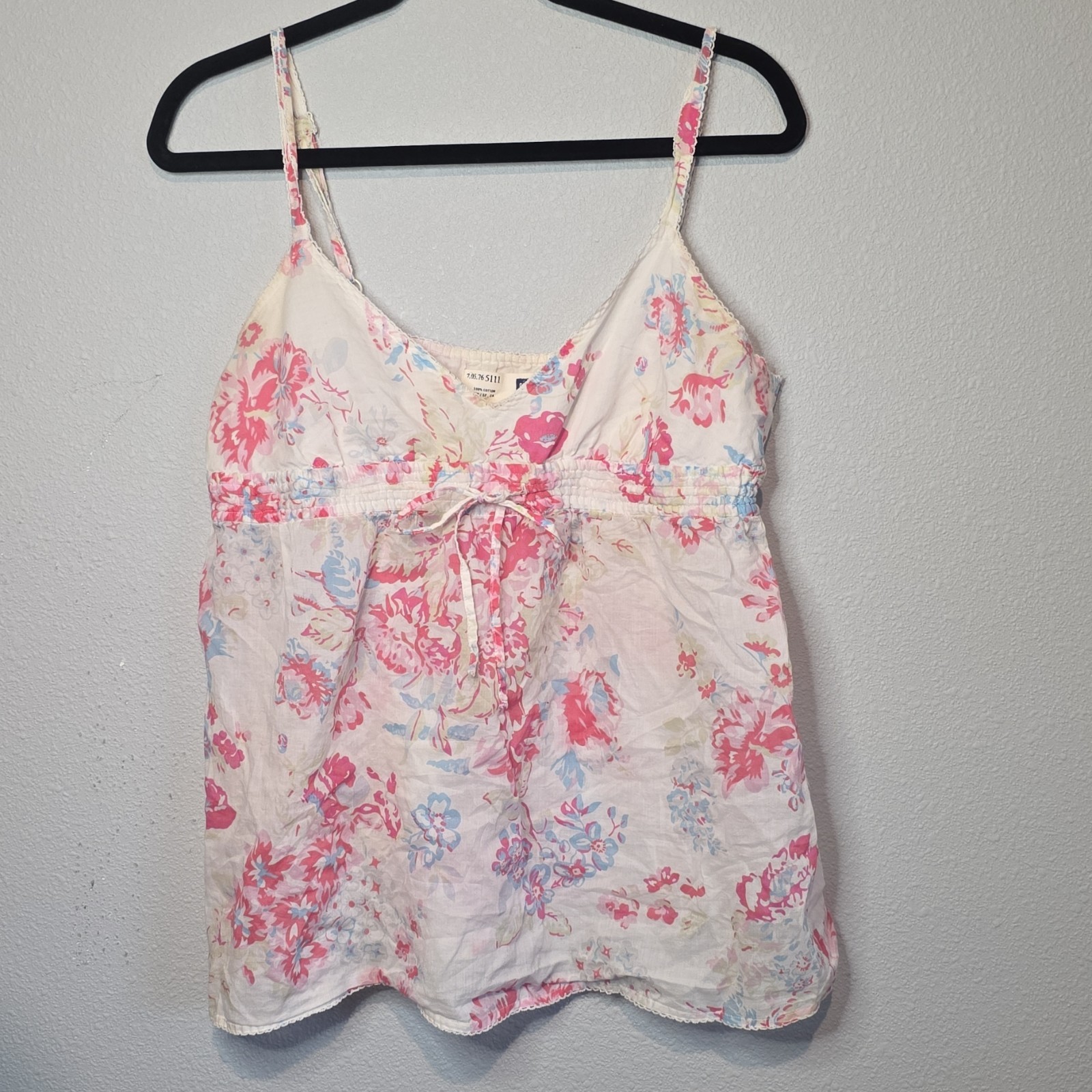 Vintage Gap Cottagecore Floral Top 10 Bright Pink White Boho 2000s Y2K