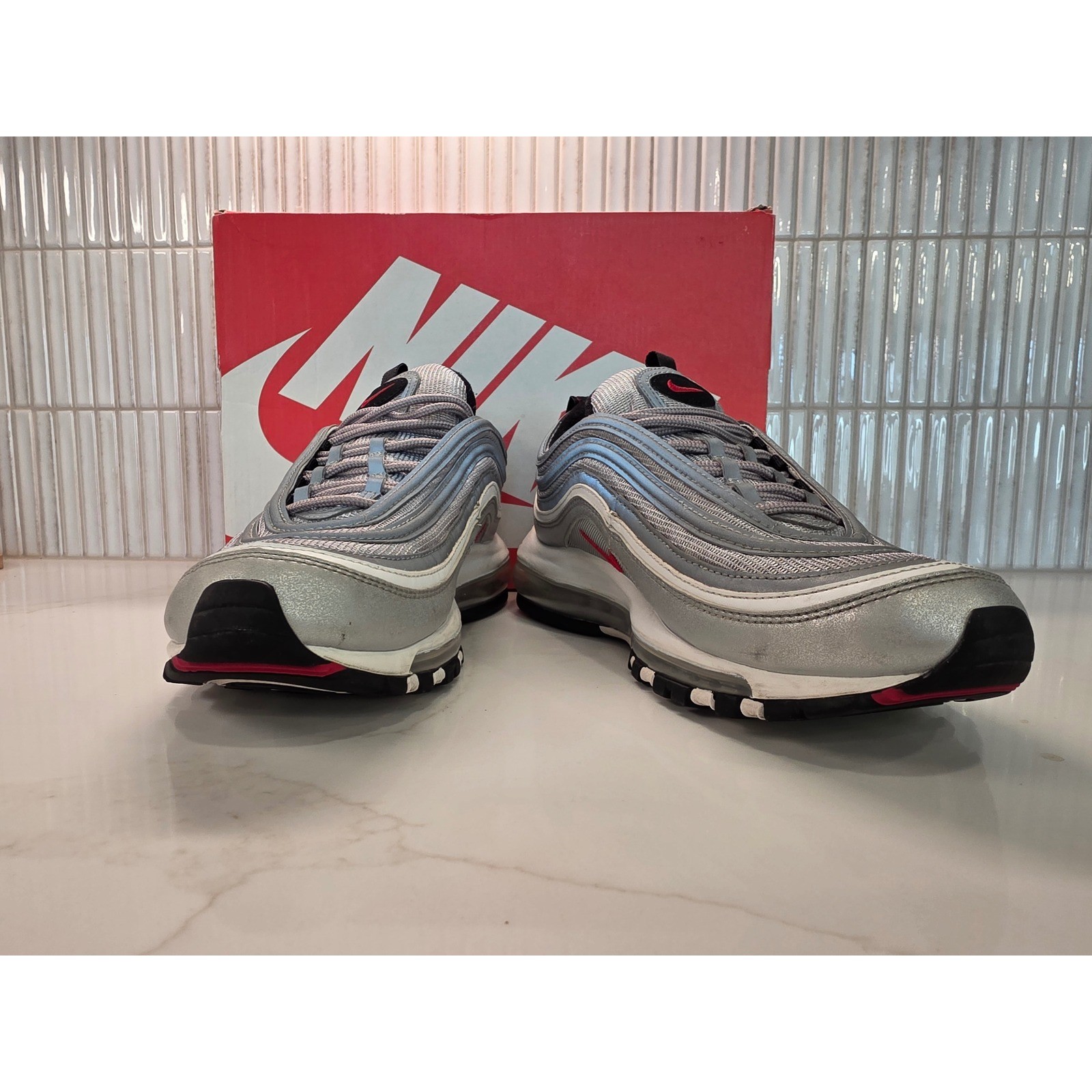 Nike Air Max 97 OG Men 8 Silver Good Silver Bullet Metallic Red 884421-001