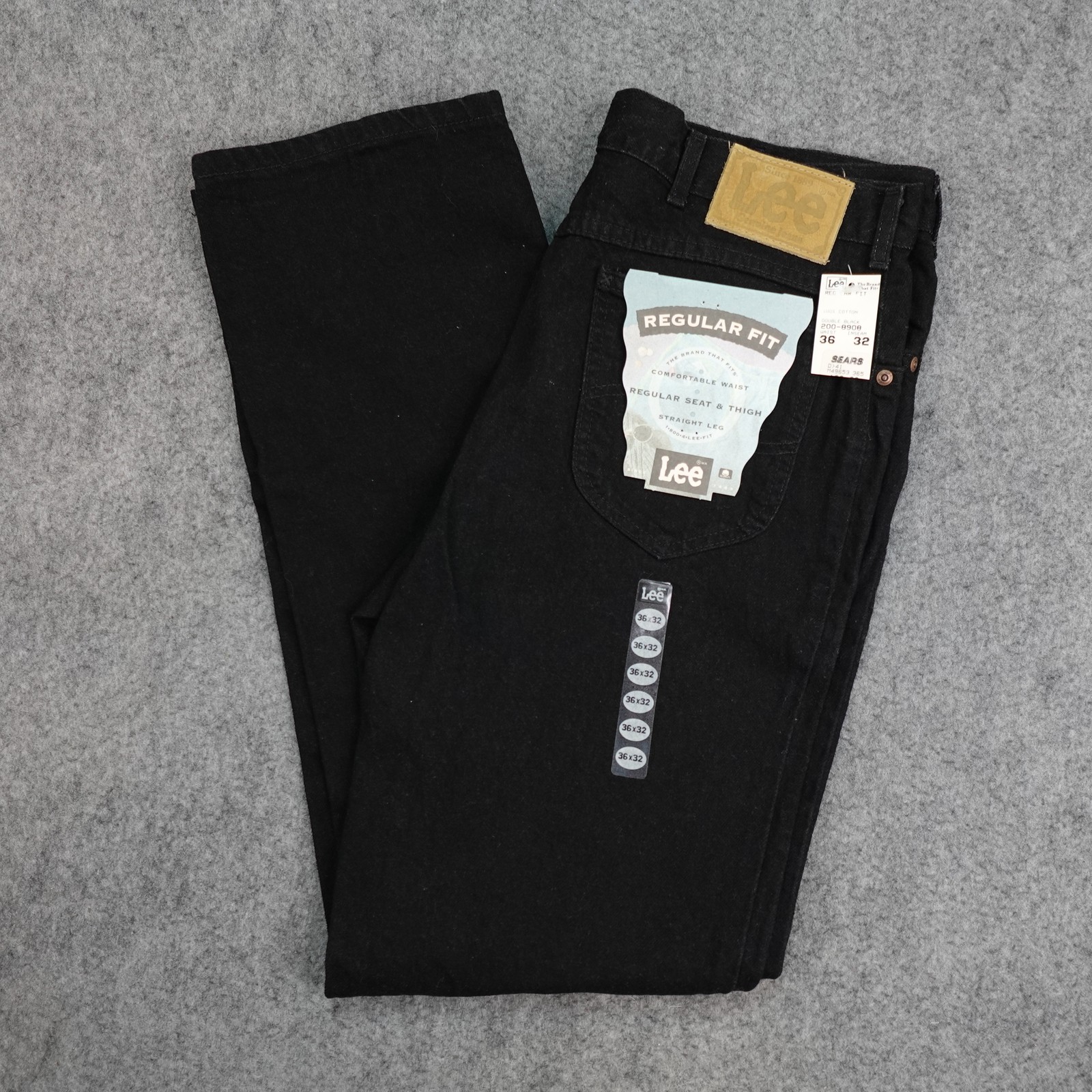 Vintage Lee Jeans Mens 36x32 Black Regular Fit Straight Denim Pants Riders NWT