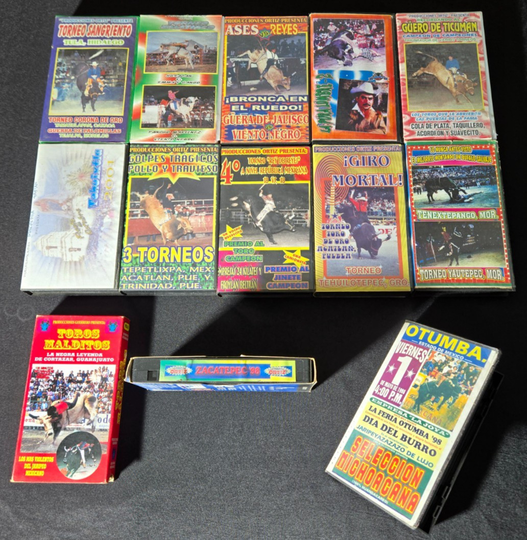 Lot of 12 Jaripeo VHS Mexican Bull Riding Rodeo Producciones Ortiz 90s Toros