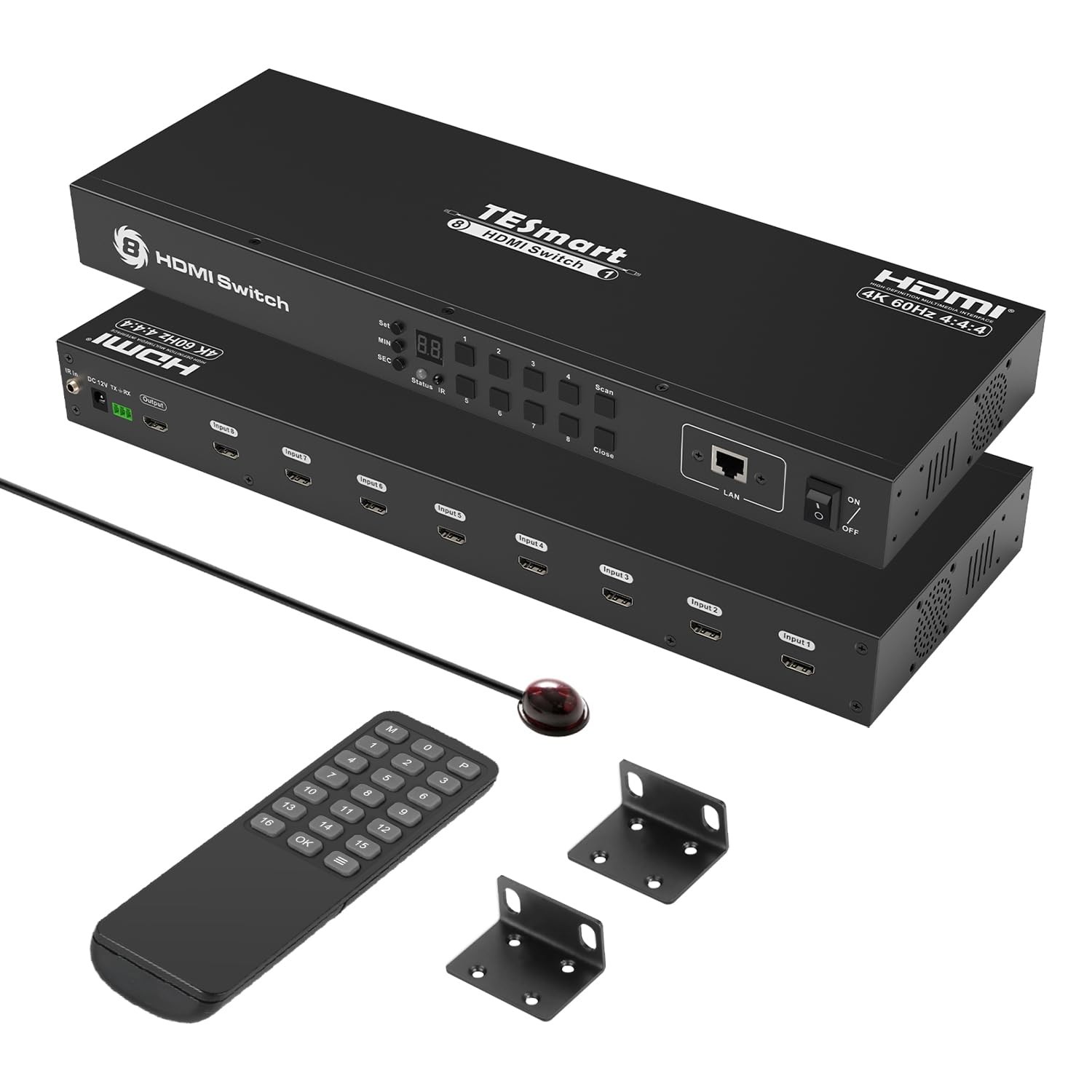 TESmart 8×1 HDMI Switch 8 in 1 Out 4K @ 60Hz HDCP with 19-inch Rack-Ears | RS...