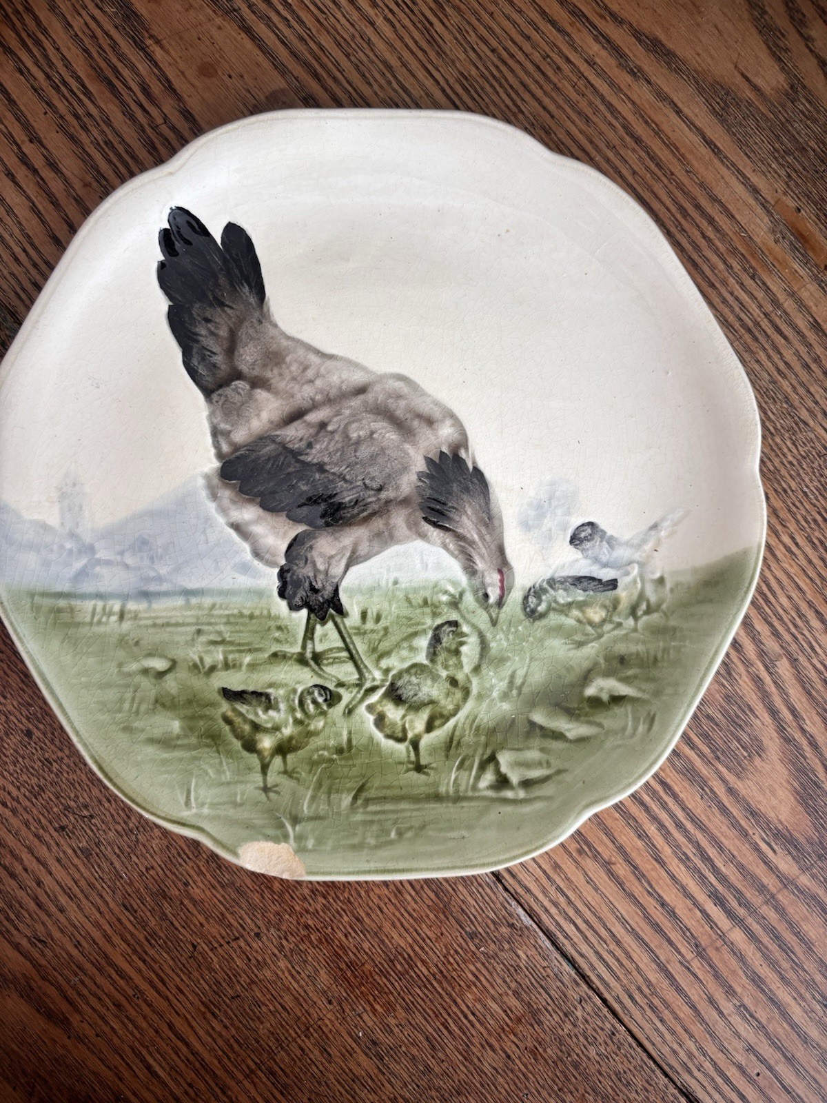 Antique 19th Century French Choisy Le Roi Majolica Hen and Chick Antique 19th Century French Choisy Le Roi Majolica Hen and Chick