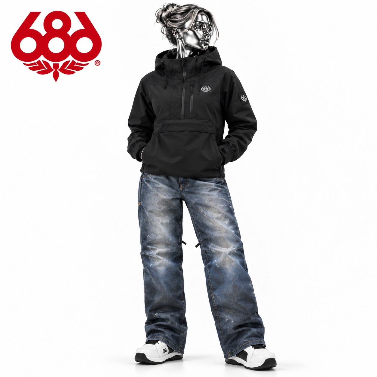 686 Deconstructed Denim Snowboard Pants Women XL infiDRY 10K Jean Ski Pant NWT