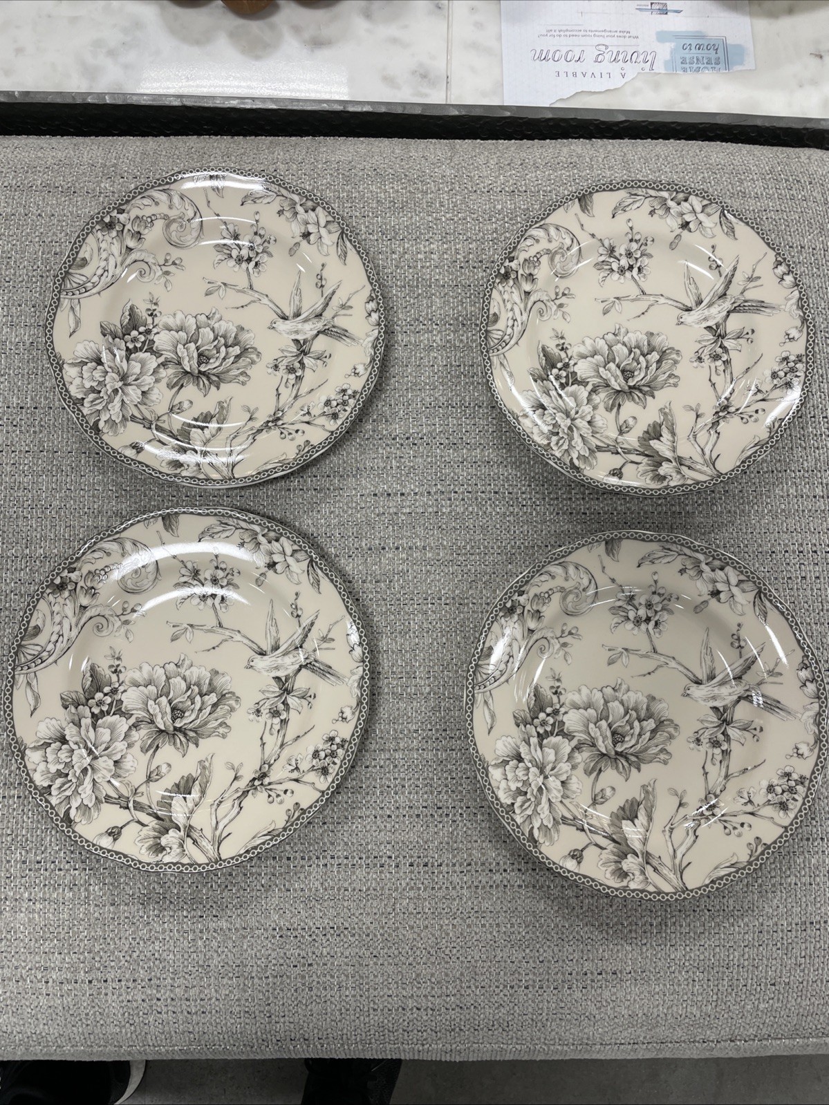 Brand New 222 Fifth Adelaide Floral Flowers Antique White Salad Plates Set Of 4